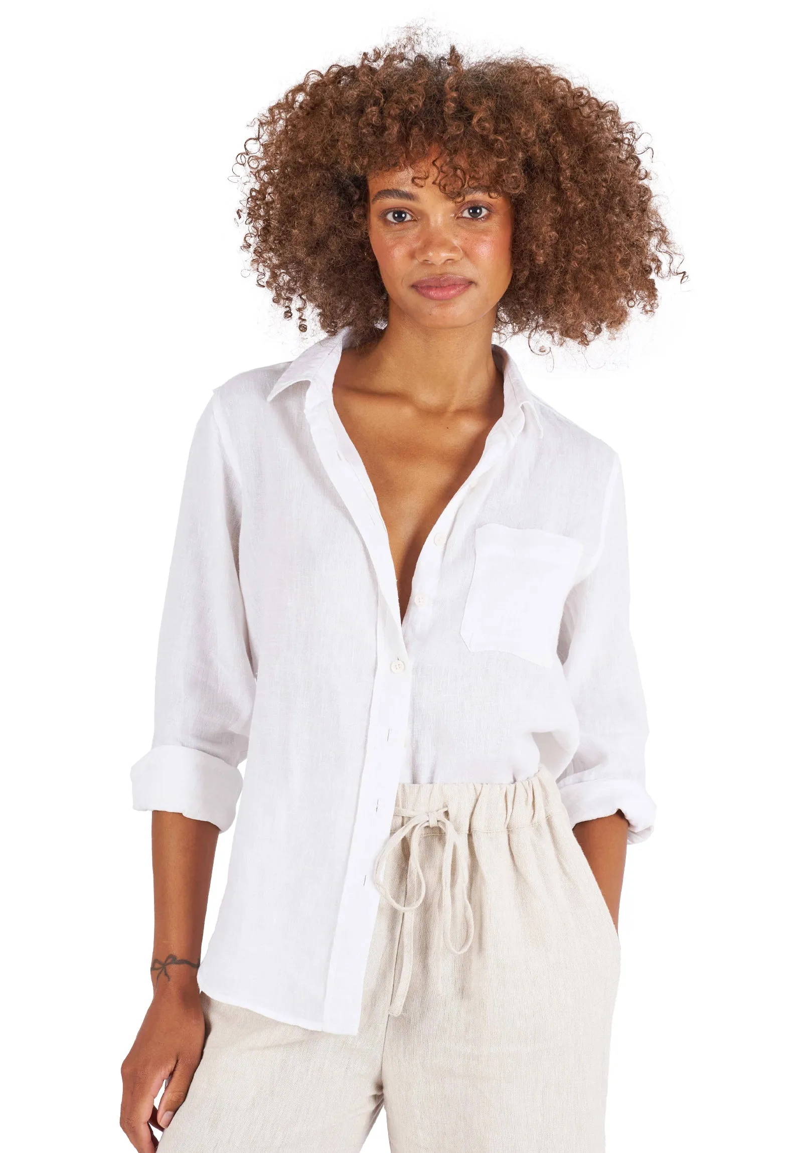 Iris White Classic Fit Linen Shirt