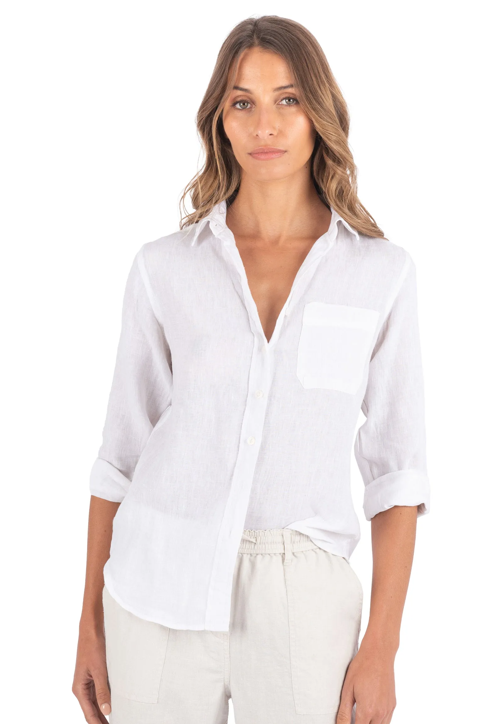 Iris White Classic Fit Linen Shirt