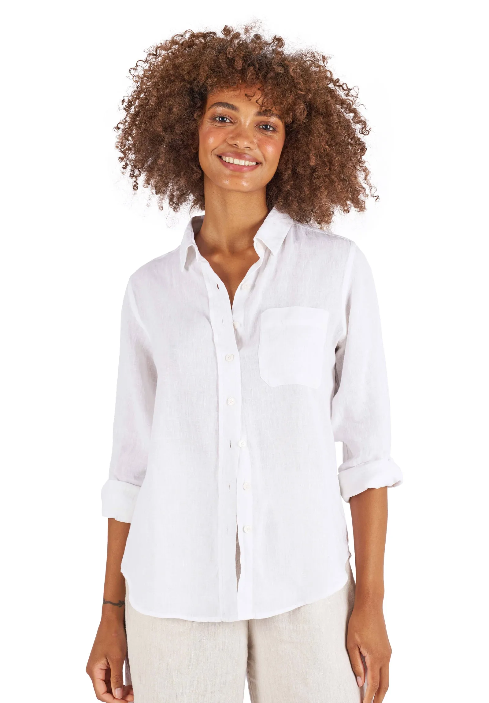 Iris White Classic Fit Linen Shirt