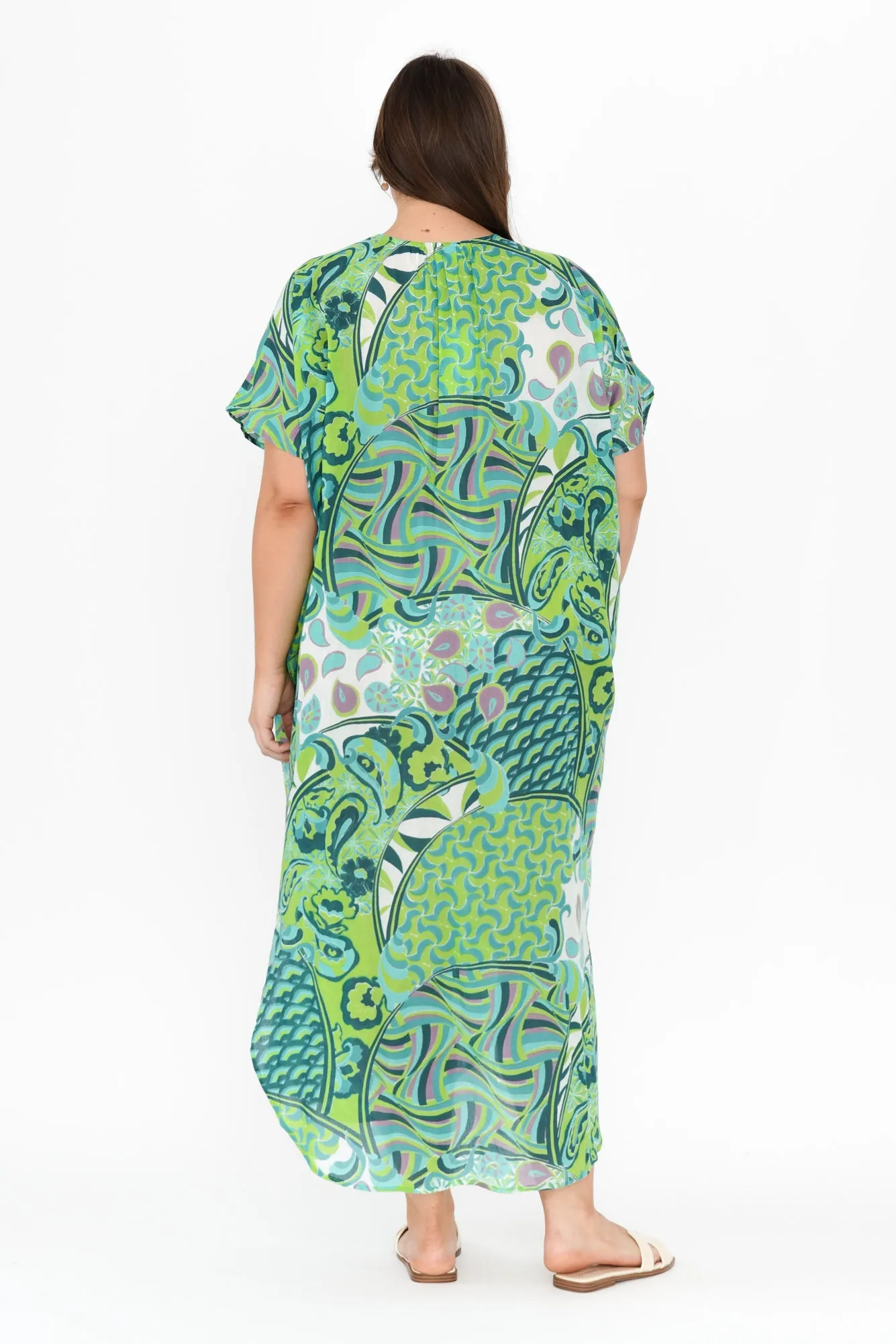 Isla Green Wave Cotton Kaftan