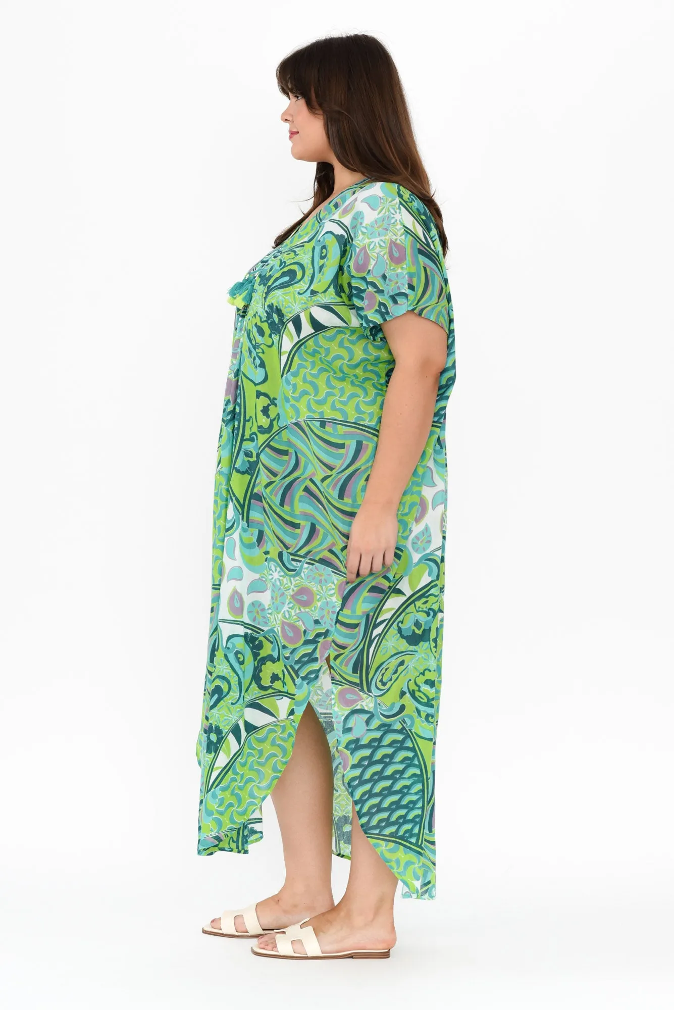 Isla Green Wave Cotton Kaftan