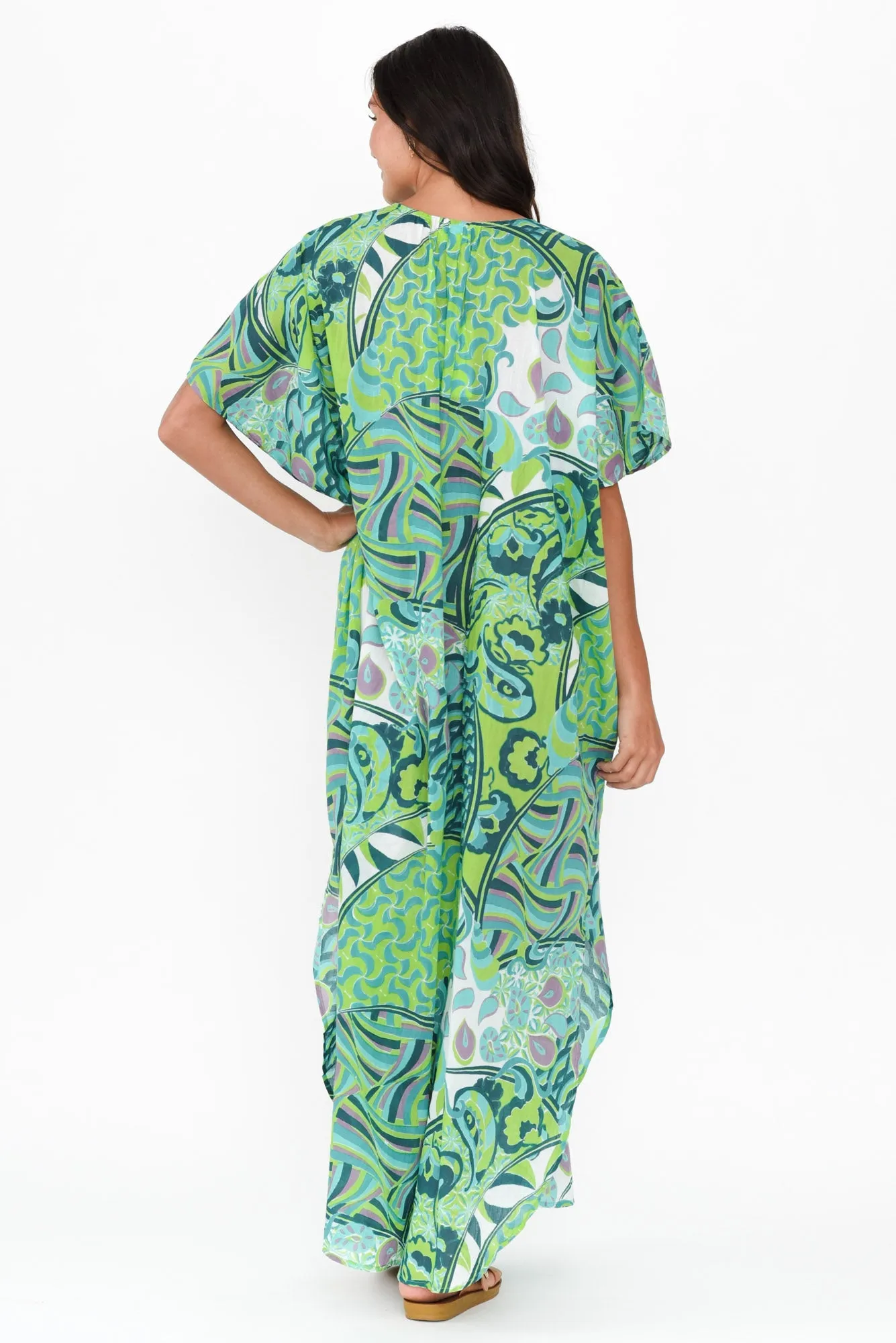 Isla Green Wave Cotton Kaftan