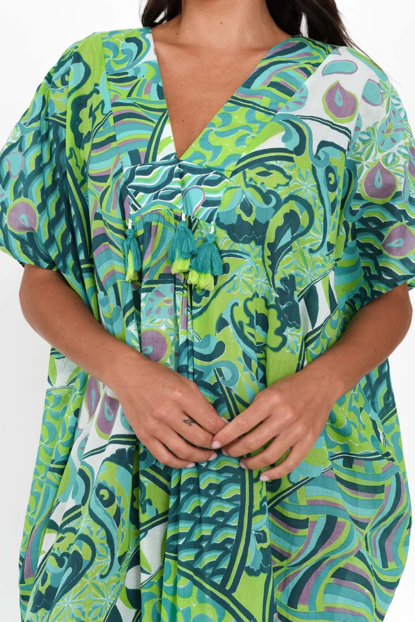 Isla Green Wave Cotton Kaftan