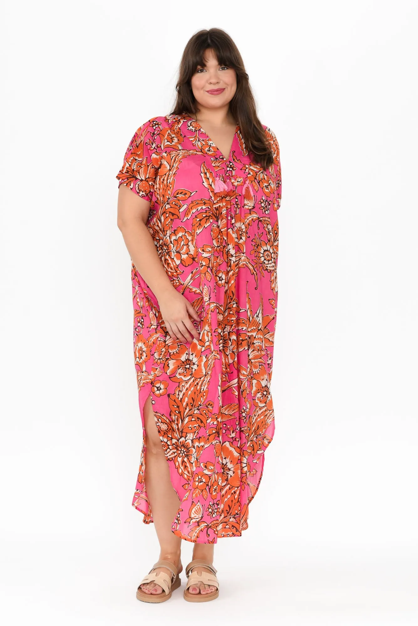 Isla Orange Garden Cotton Kaftan