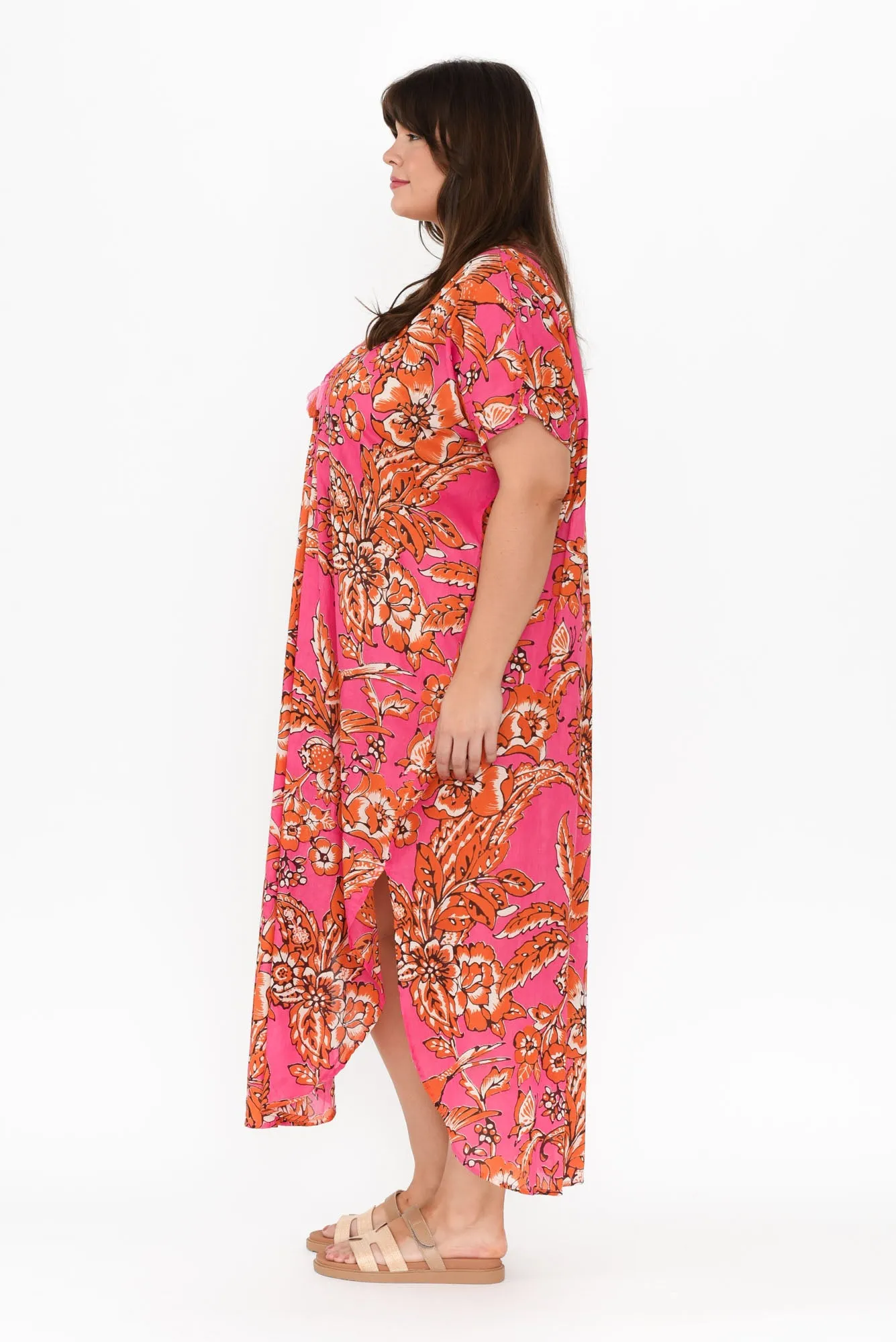 Isla Orange Garden Cotton Kaftan