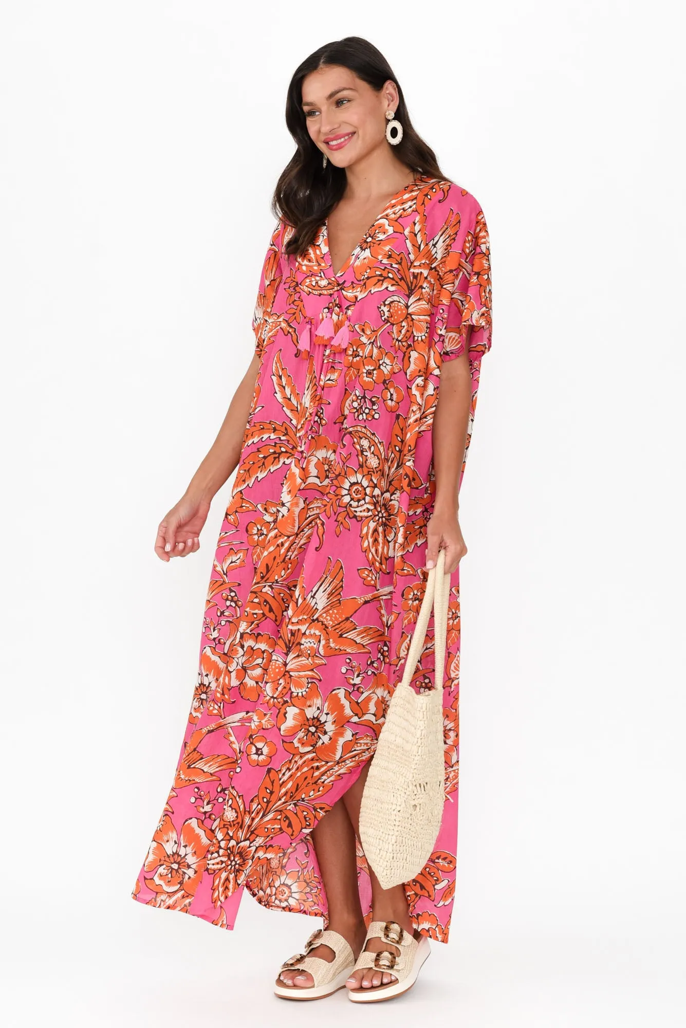 Isla Orange Garden Cotton Kaftan