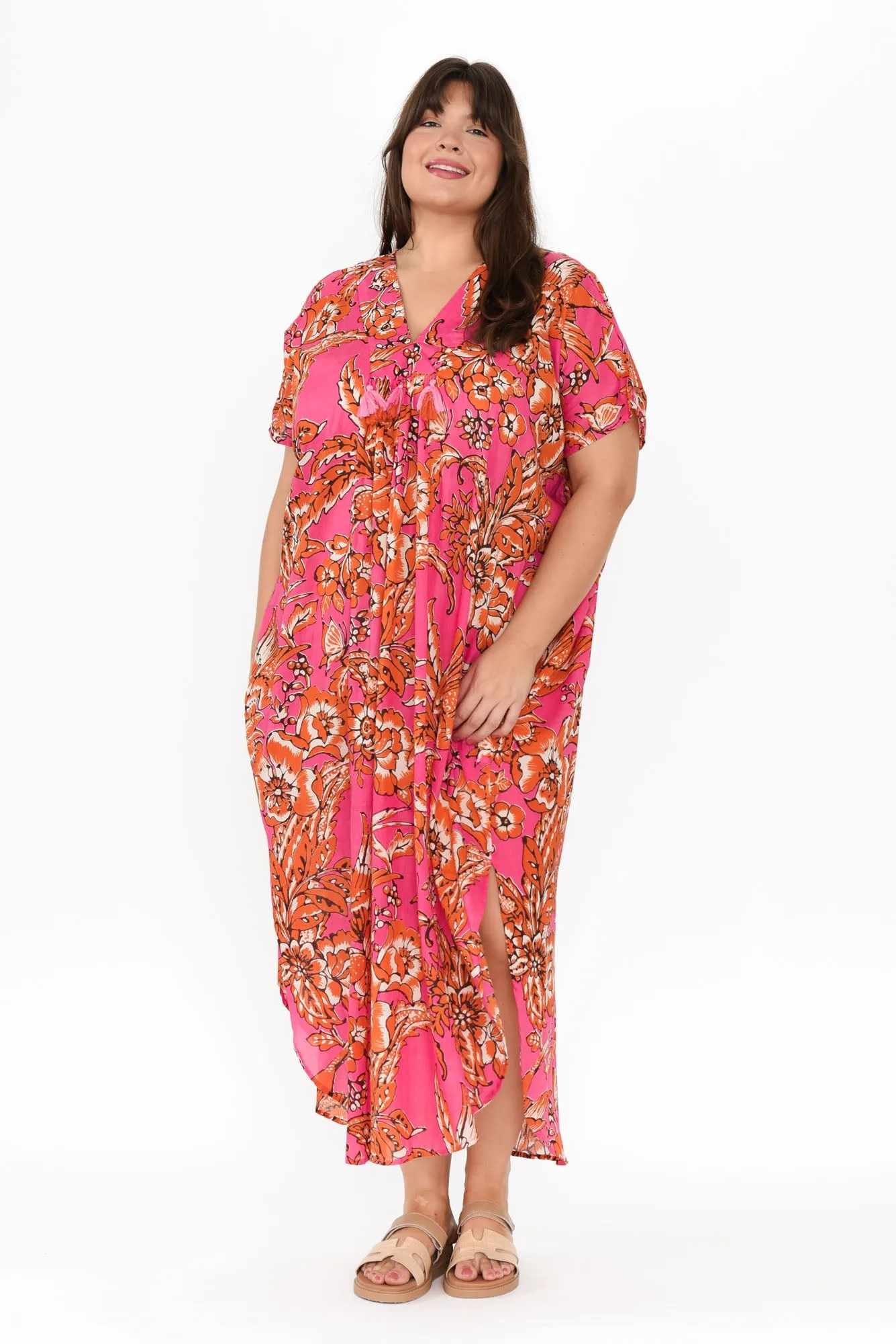 Isla Orange Garden Cotton Kaftan