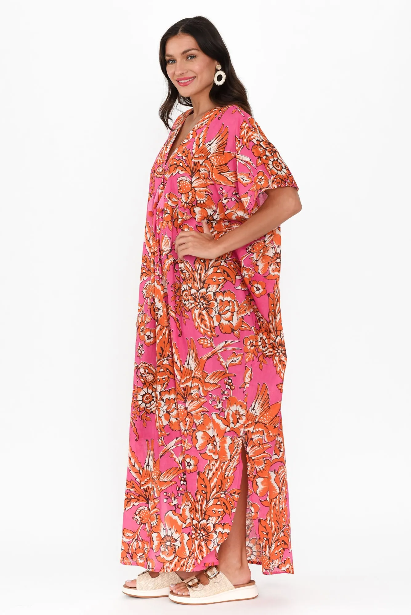 Isla Orange Garden Cotton Kaftan