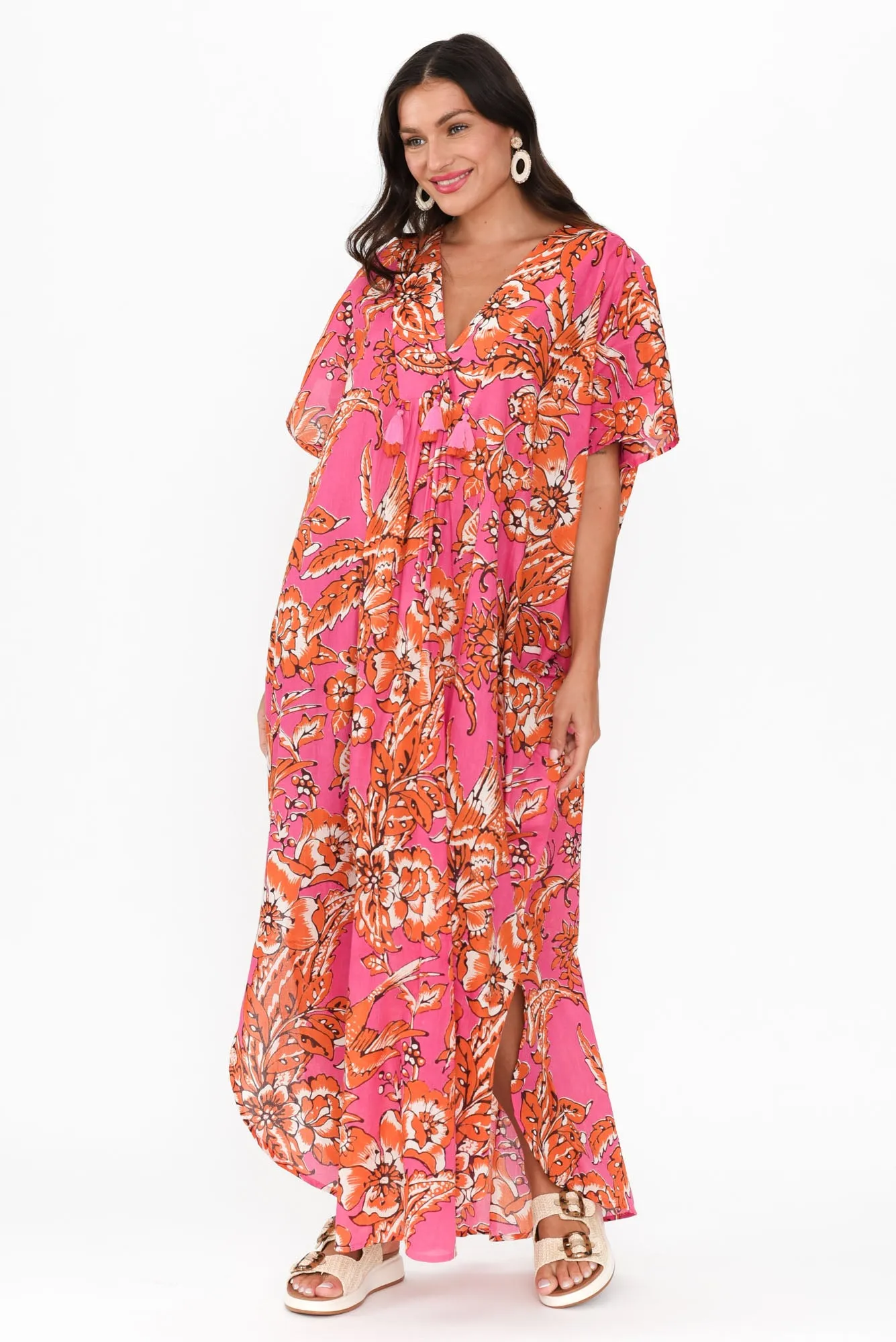 Isla Orange Garden Cotton Kaftan