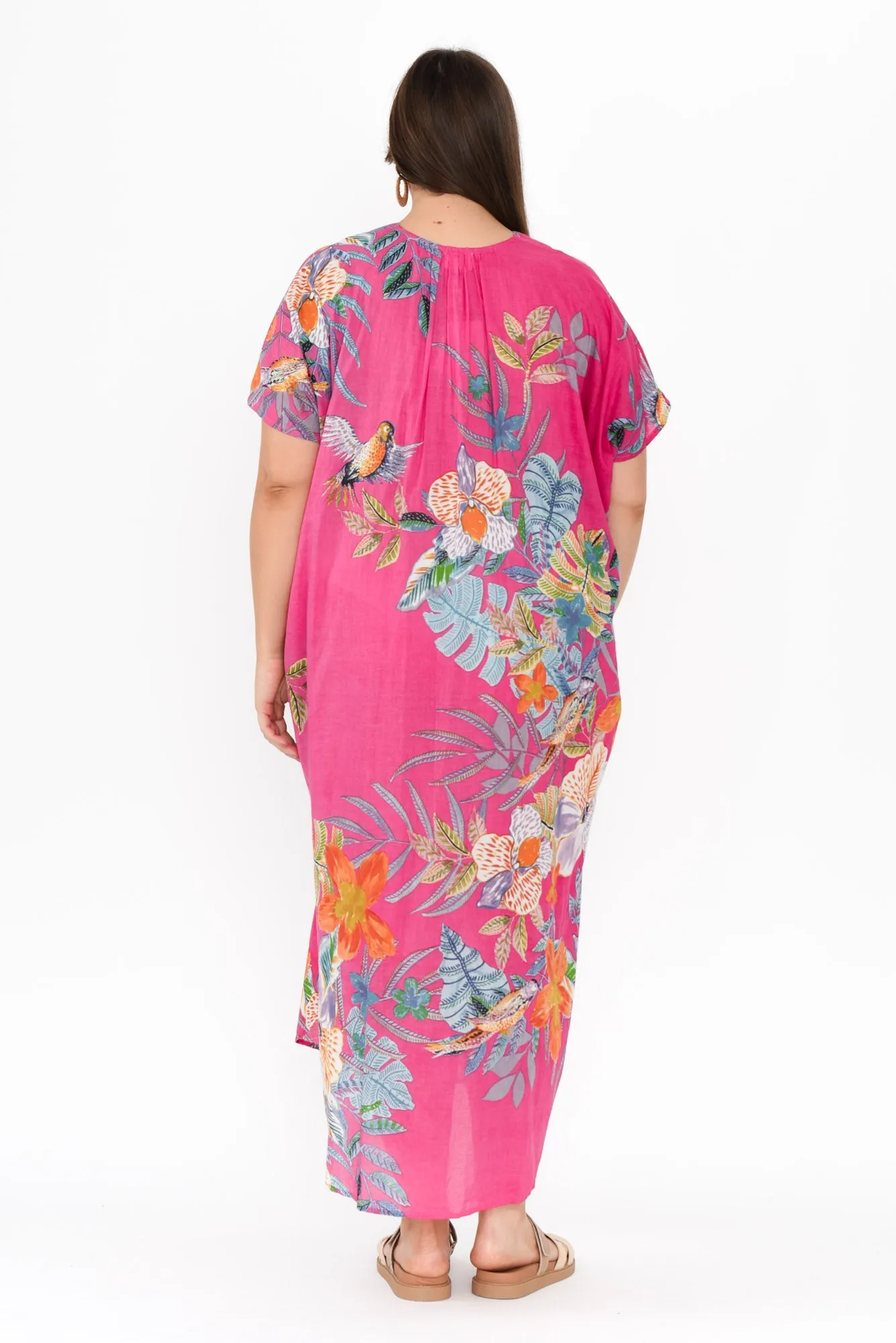 Isla Pink Bird Cotton Kaftan