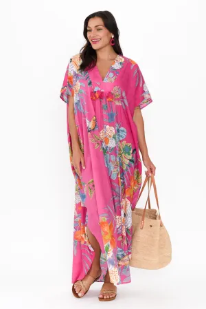 Isla Pink Bird Cotton Kaftan