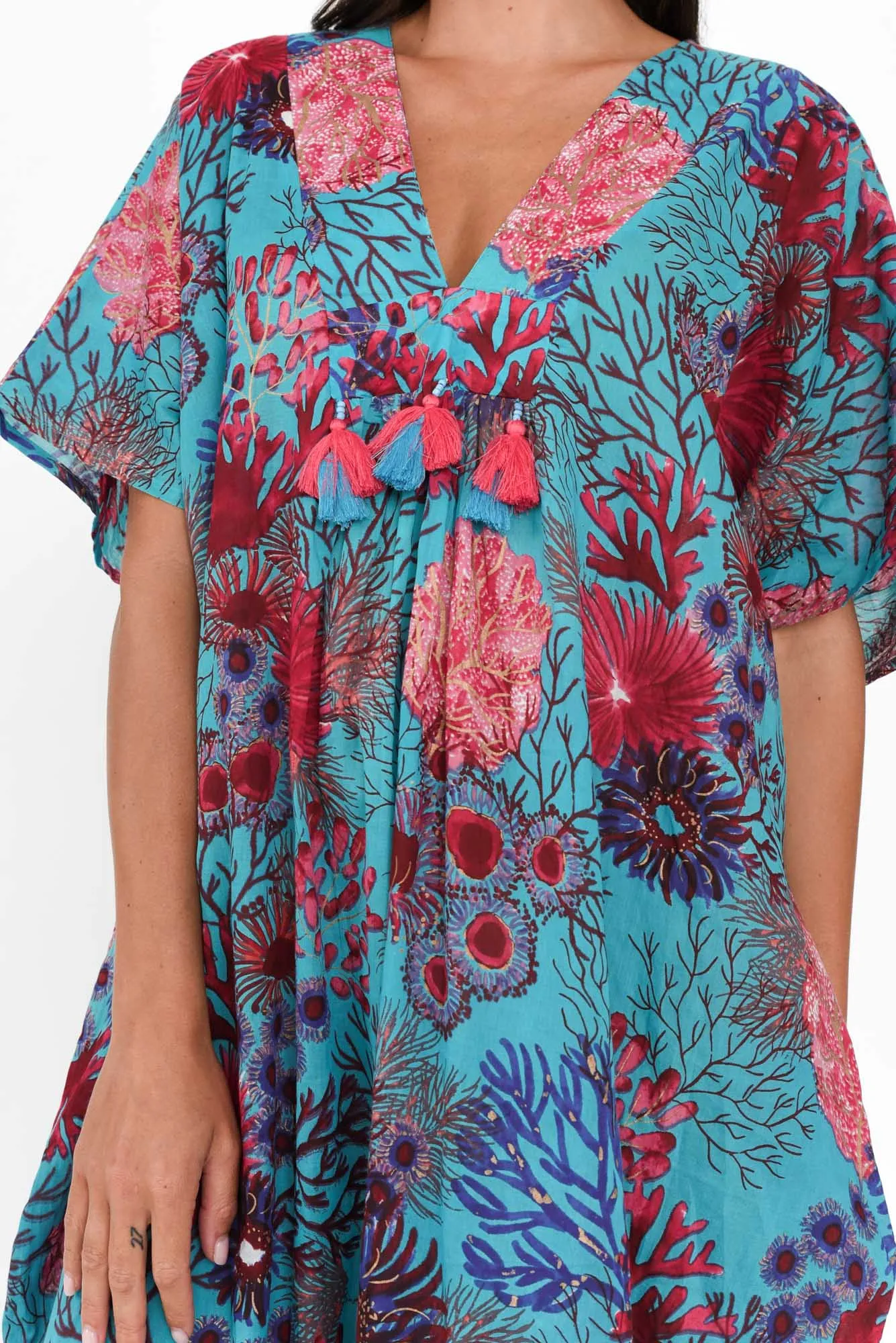 Isla Turquoise Sea Cotton Kaftan