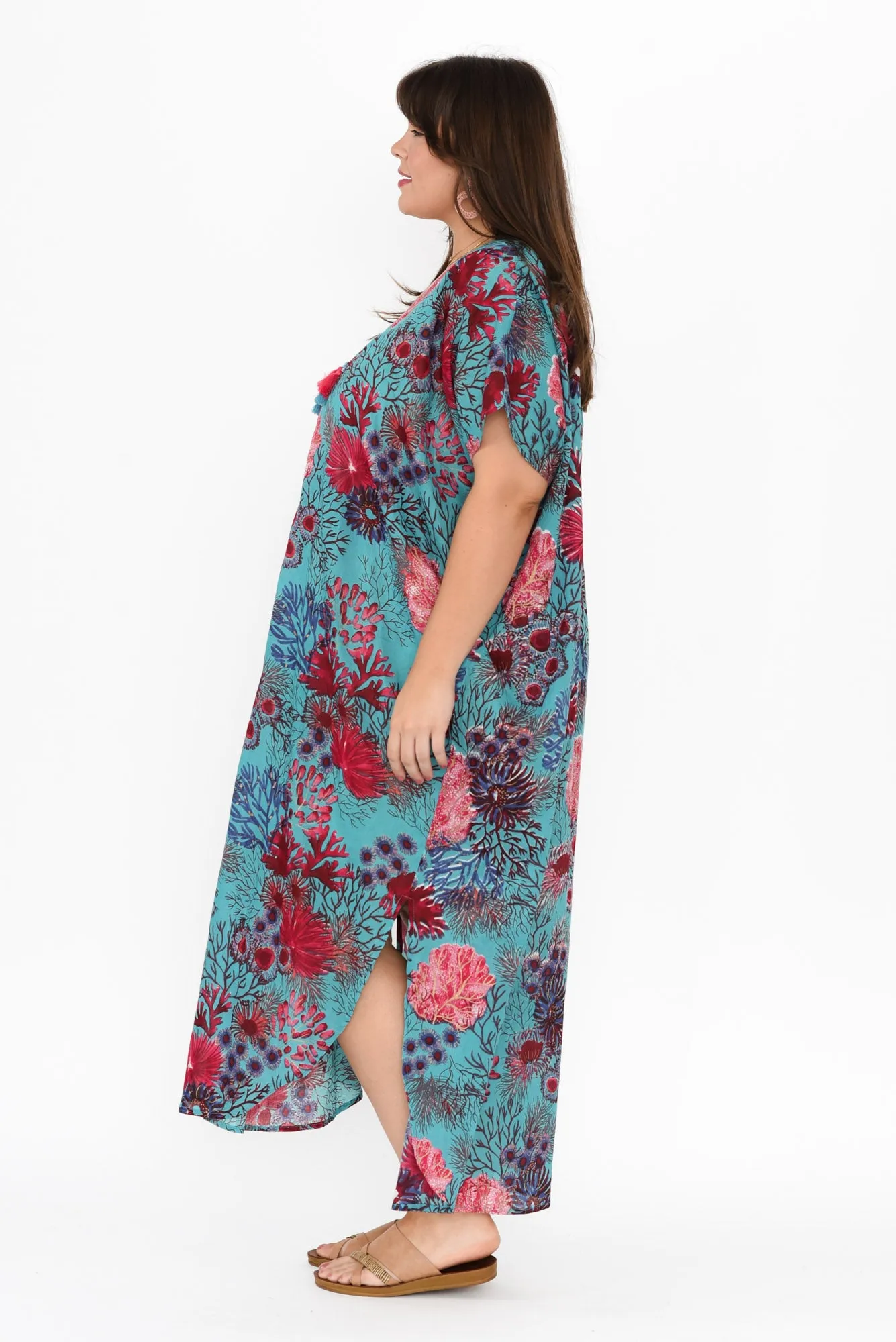 Isla Turquoise Sea Cotton Kaftan