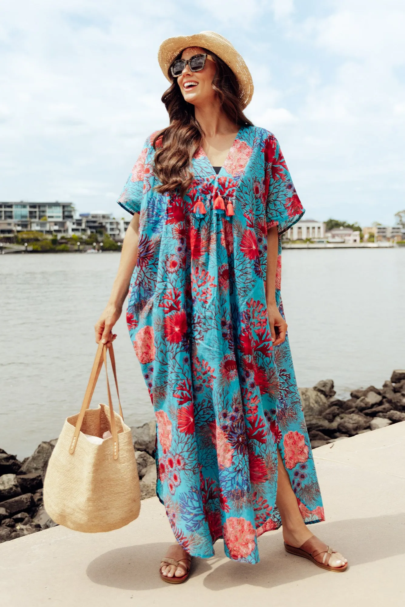 Isla Turquoise Sea Cotton Kaftan