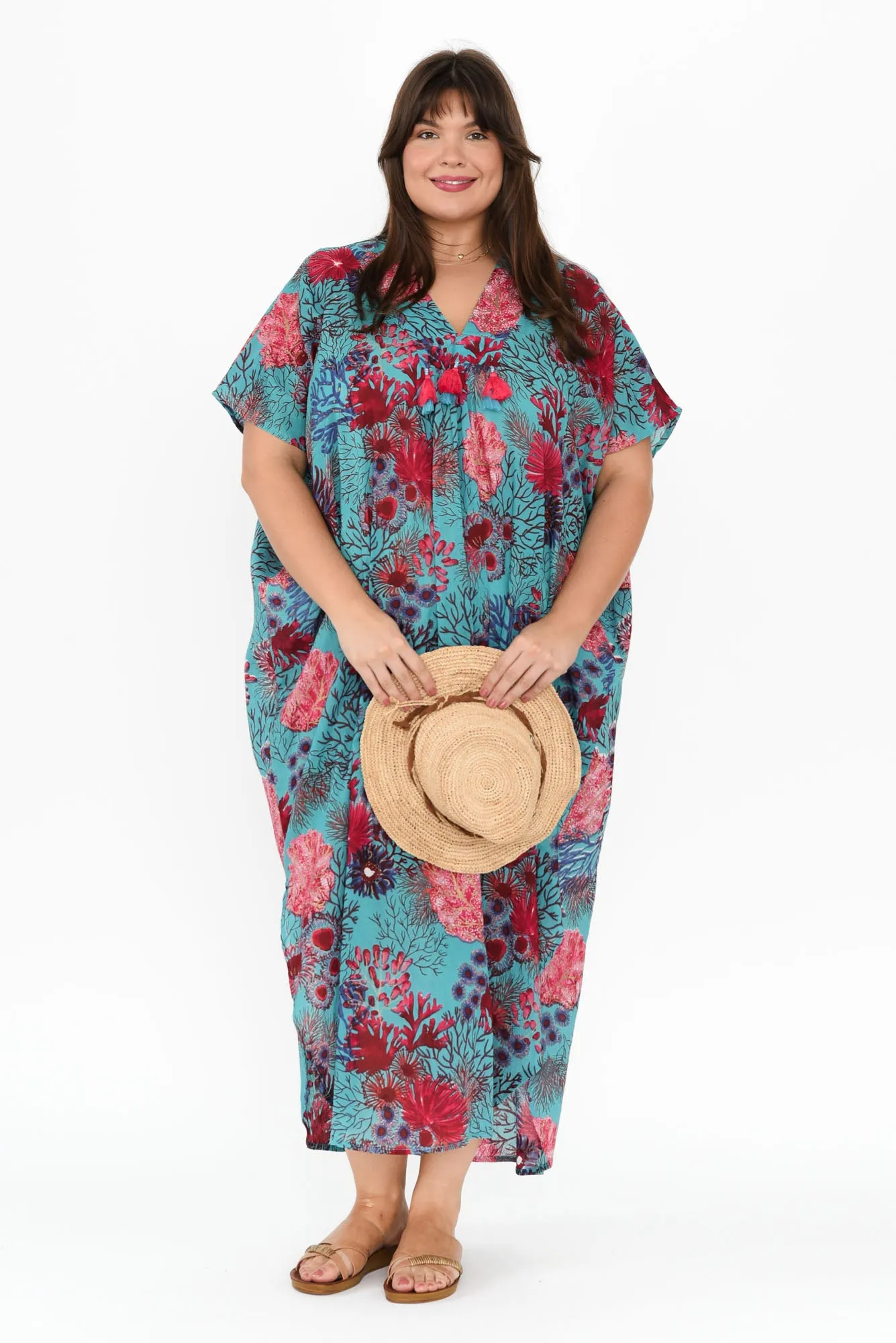 Isla Turquoise Sea Cotton Kaftan