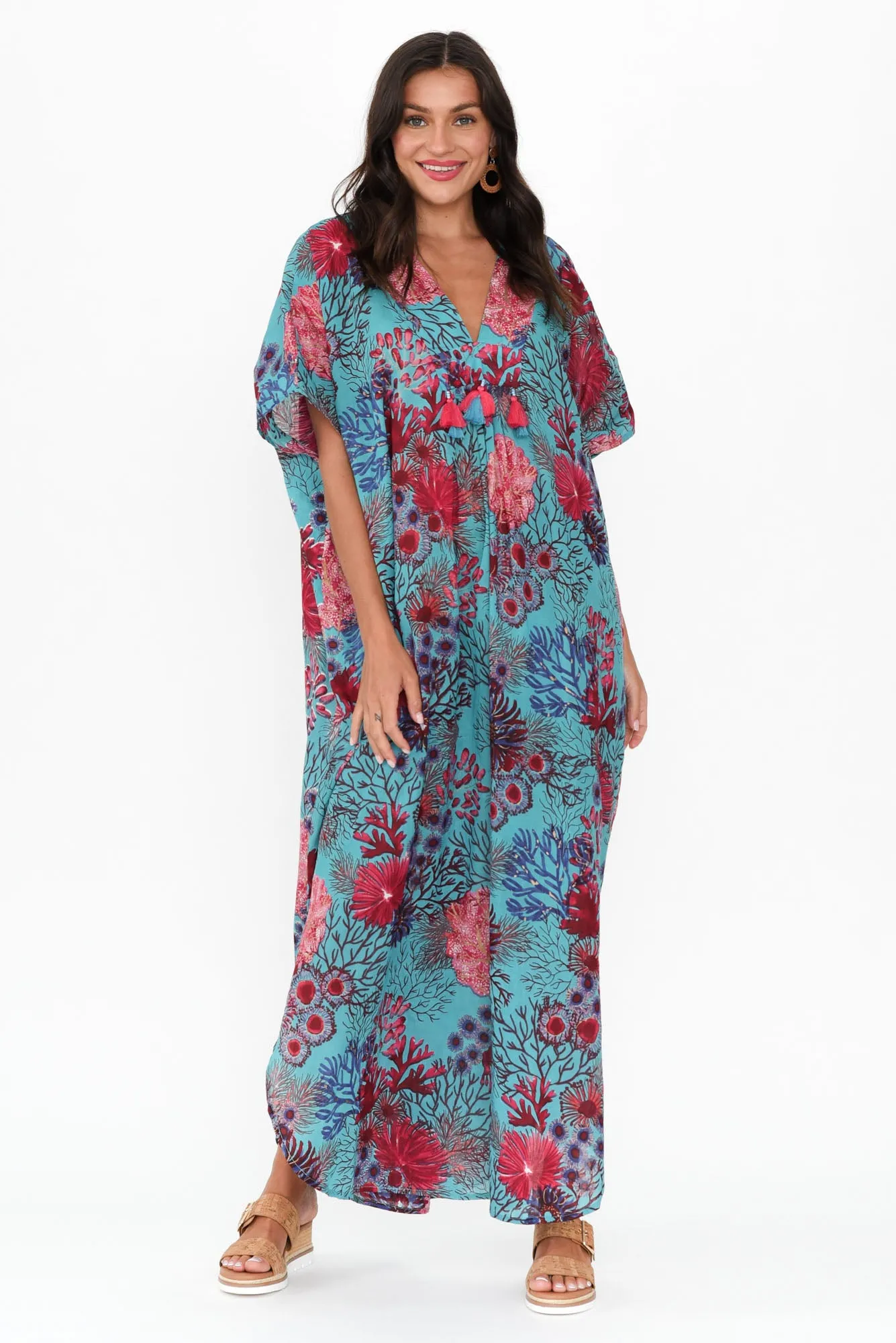 Isla Turquoise Sea Cotton Kaftan