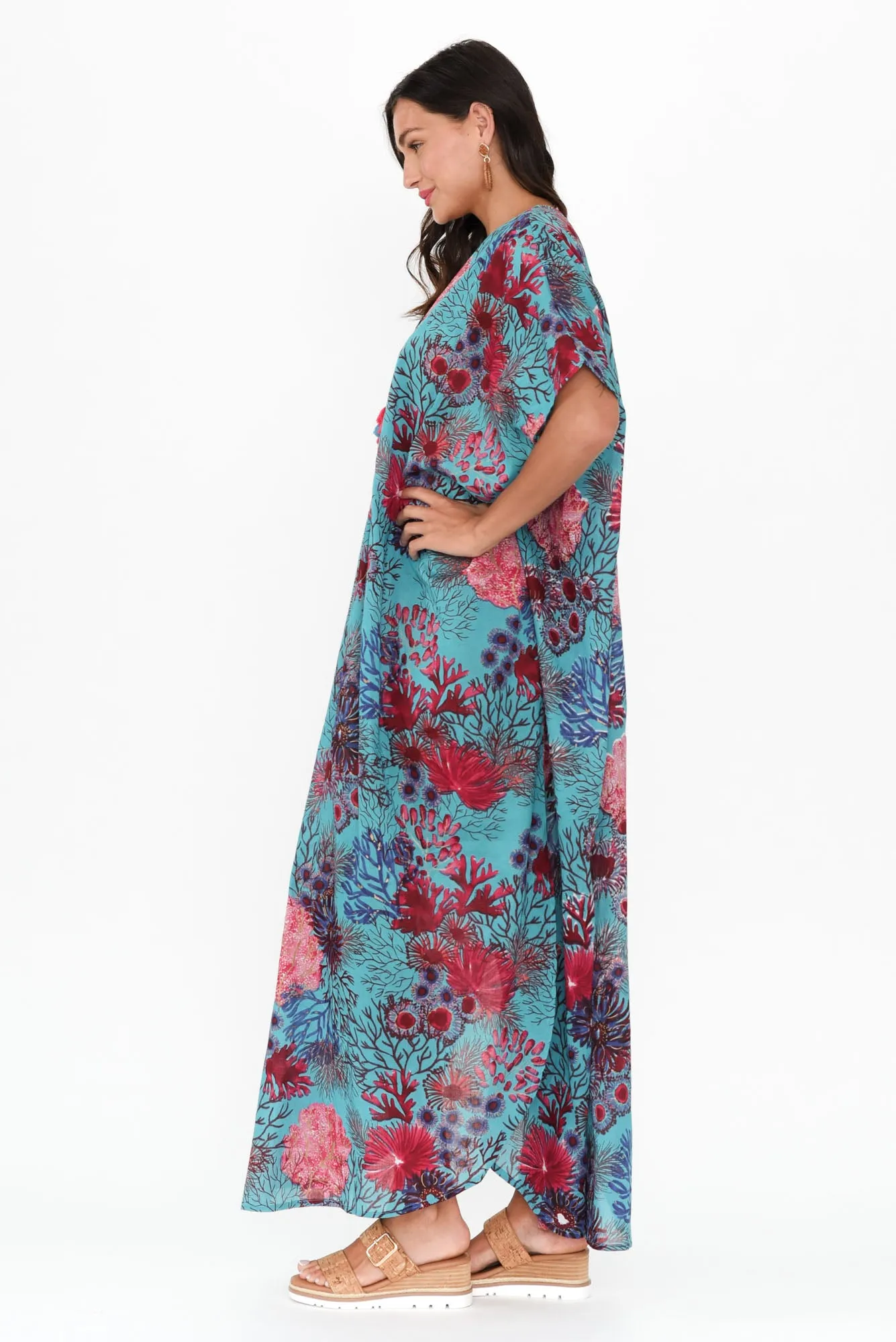 Isla Turquoise Sea Cotton Kaftan