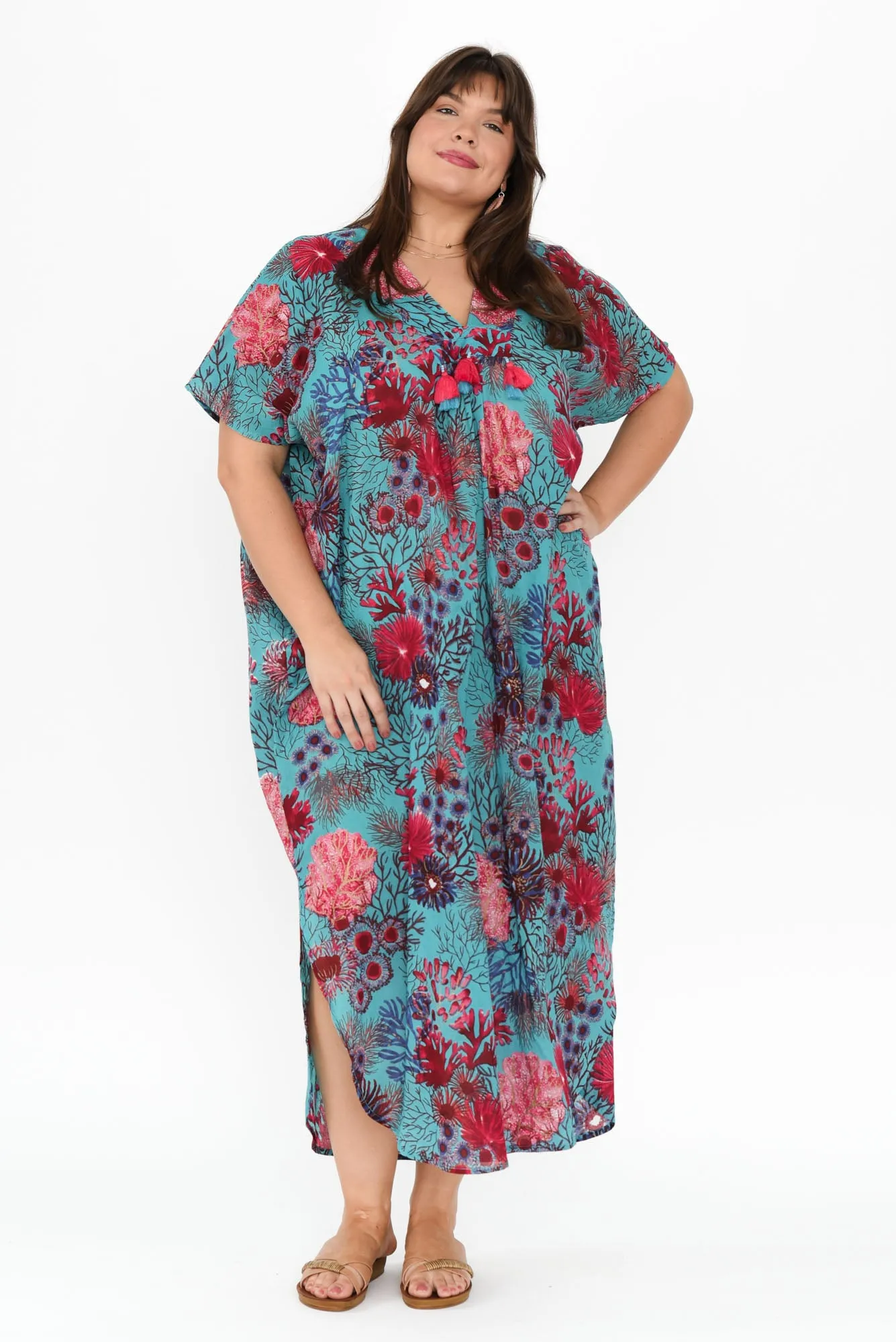 Isla Turquoise Sea Cotton Kaftan