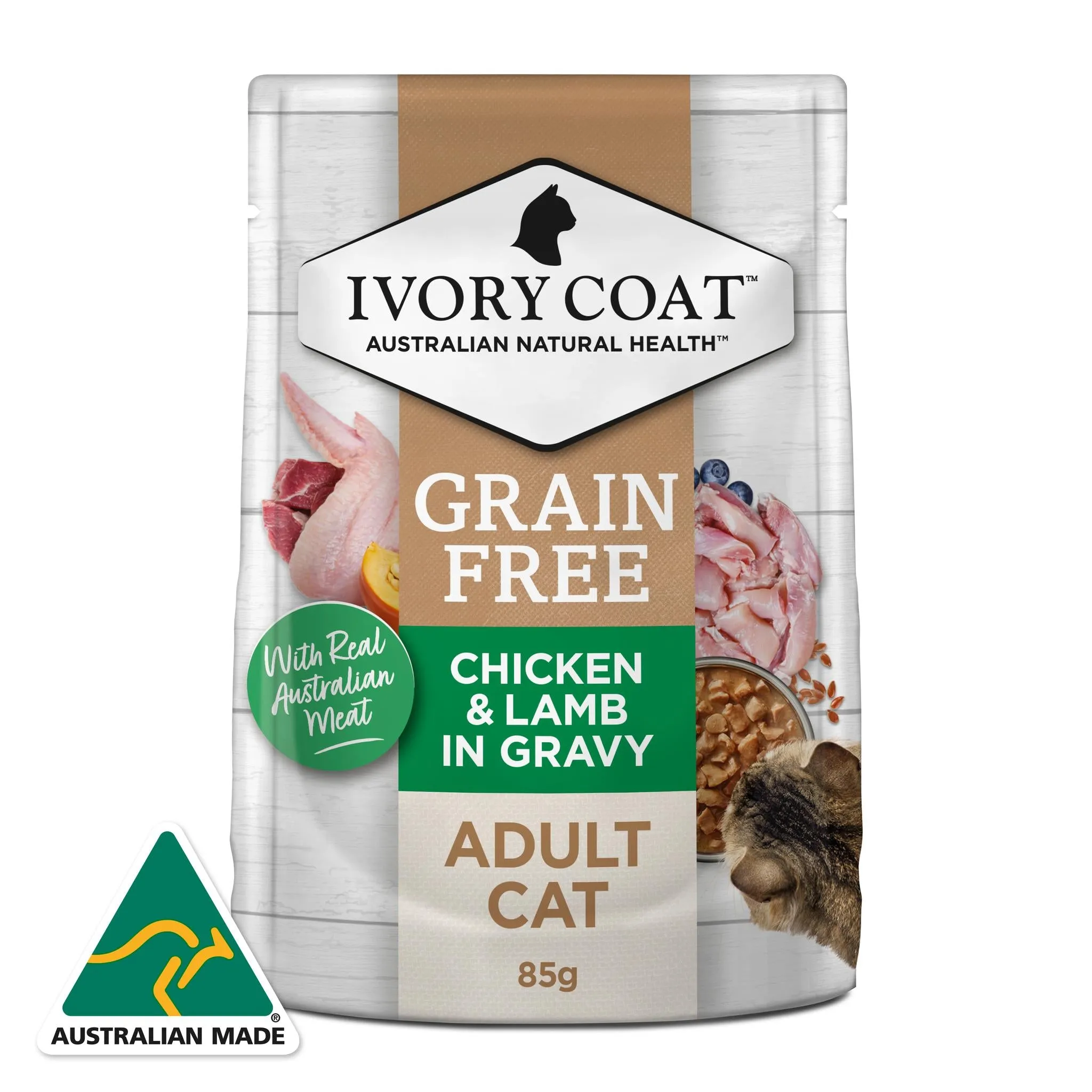 Ivory Coat Grain Free Adult Chicken & Lamb in Gravy Cat Wet Food 85g x 12