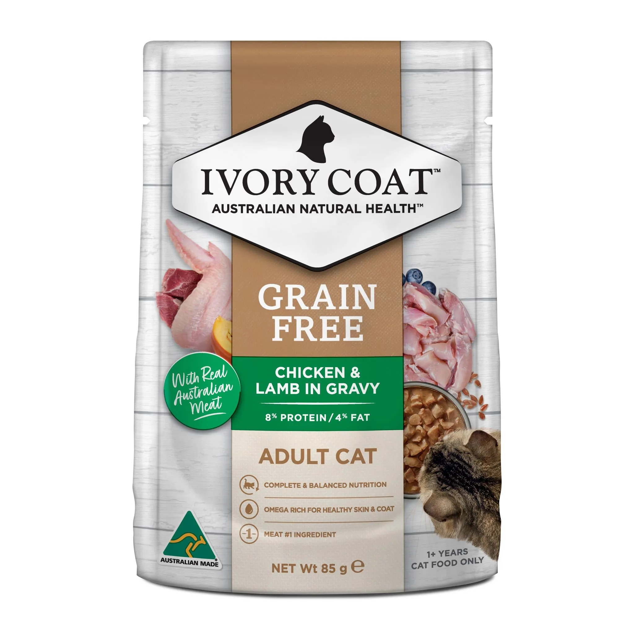 Ivory Coat Grain Free Adult Chicken & Lamb in Gravy Cat Wet Food 85g x 12