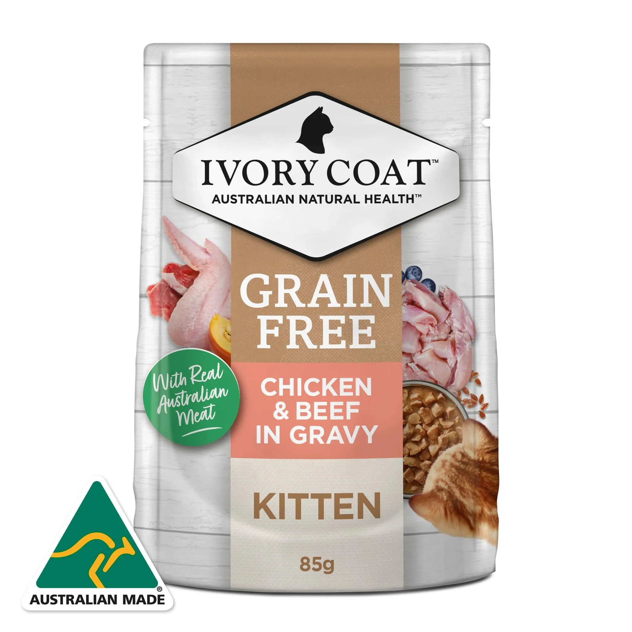 Ivory Coat Grain Free Kitten Chicken & Beef in Gravy Cat Wet Food 85g x 12