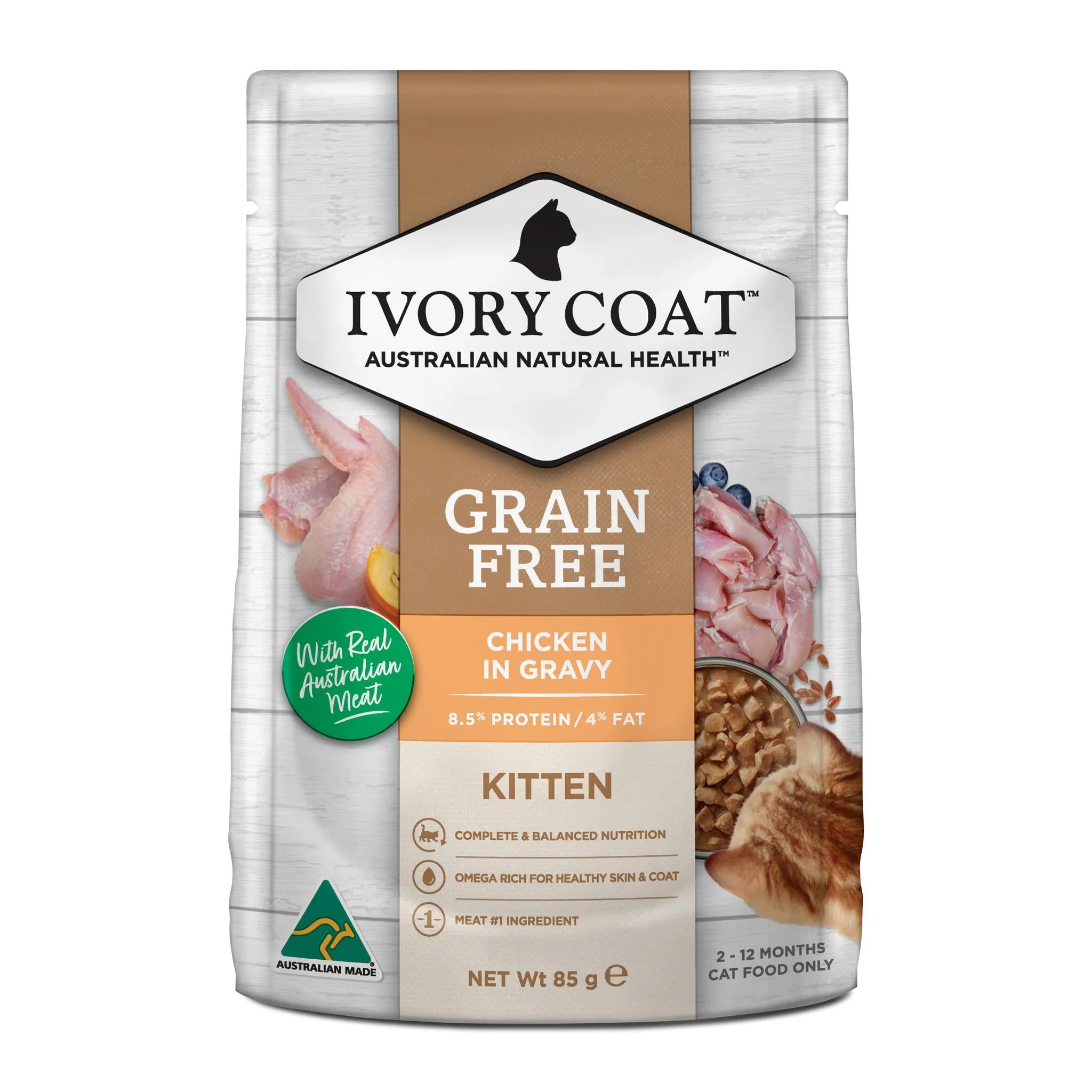 Ivory Coat Grain Free Kitten Chicken Gravy Cat Wet Food 85g x 12