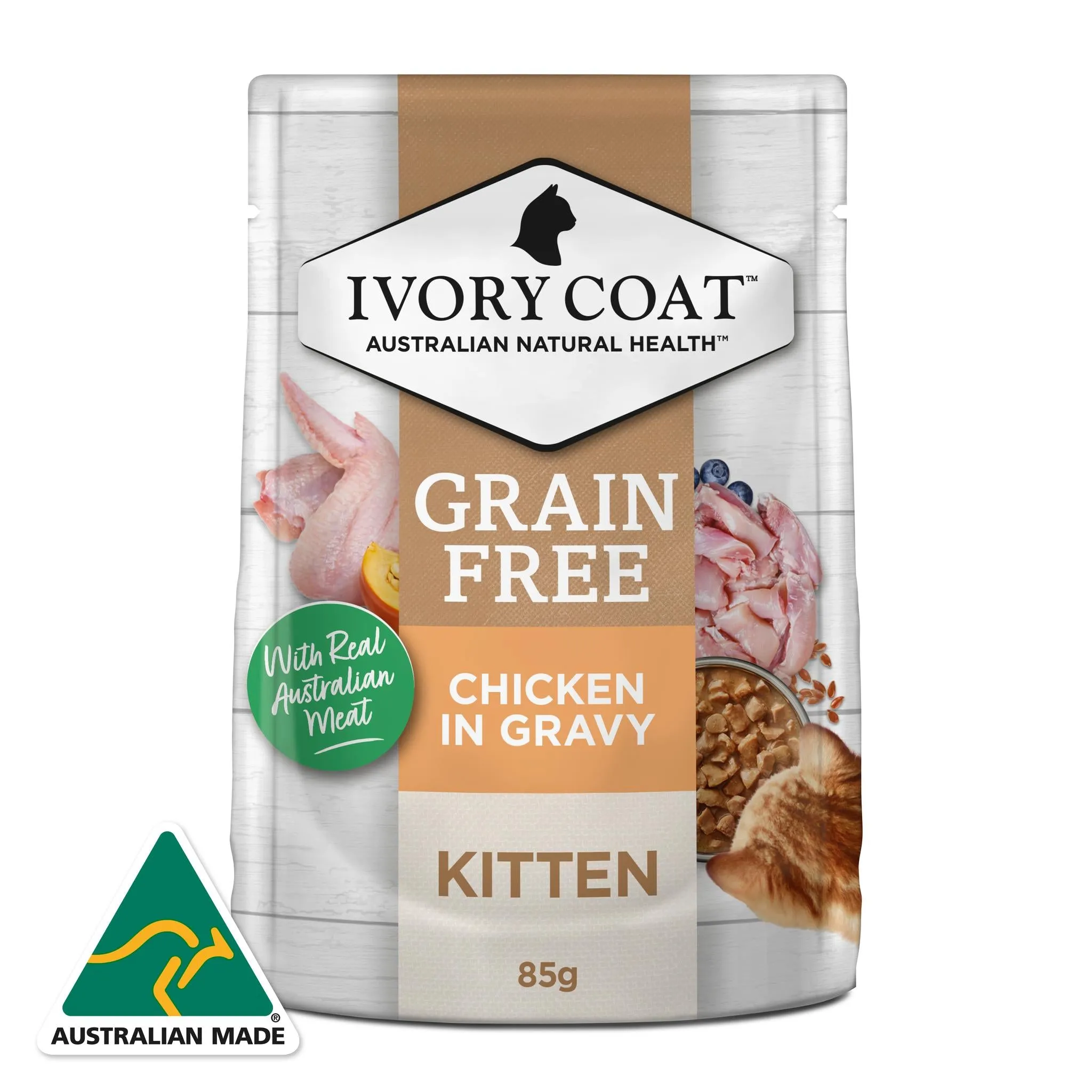 Ivory Coat Grain Free Kitten Chicken Gravy Cat Wet Food 85g x 12