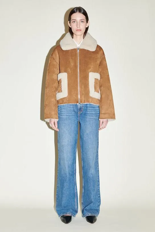 Jakke Vera Shearling Aviator Jacket - Tan and Cream