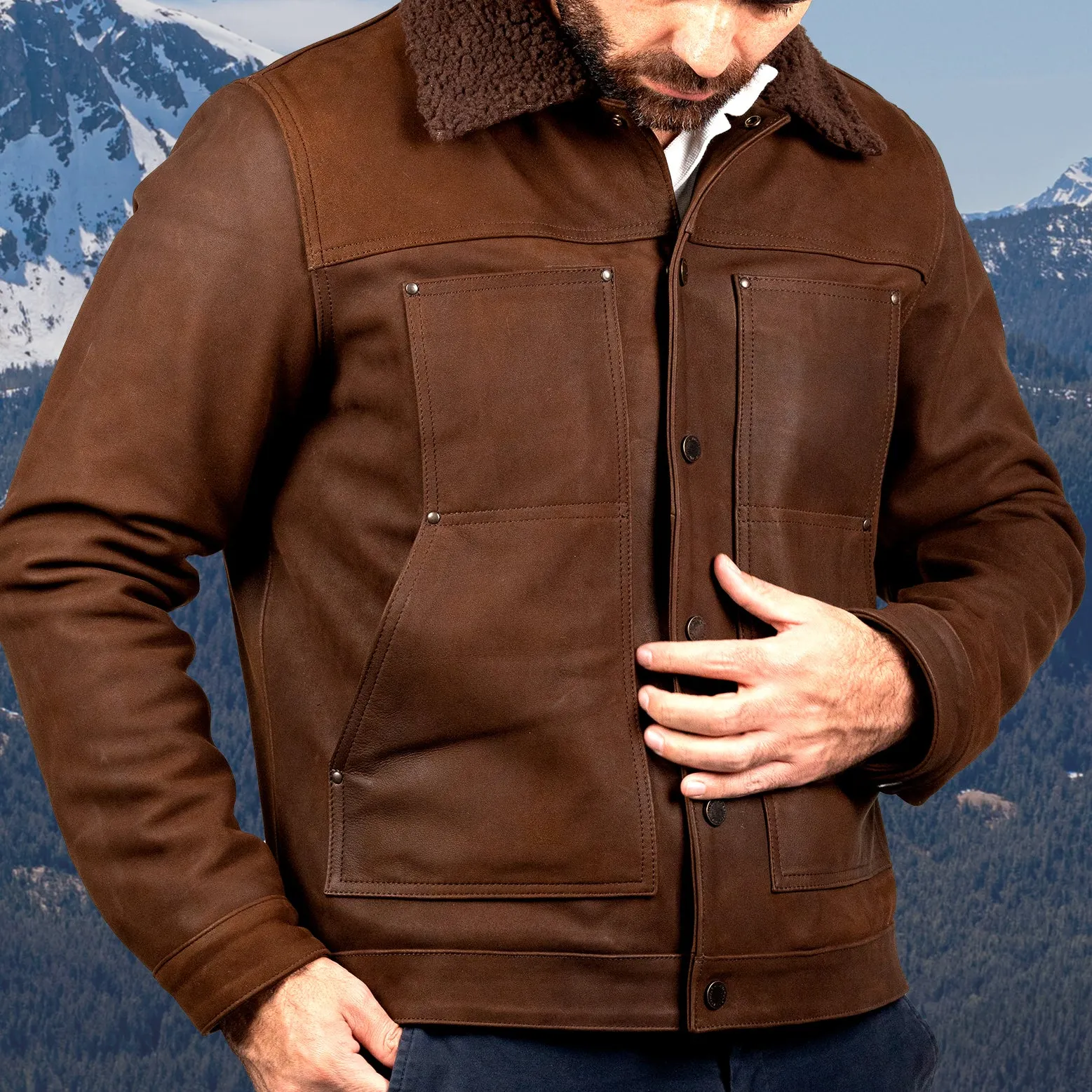 JUNEAU  LEATHER JACKET- COFFEE