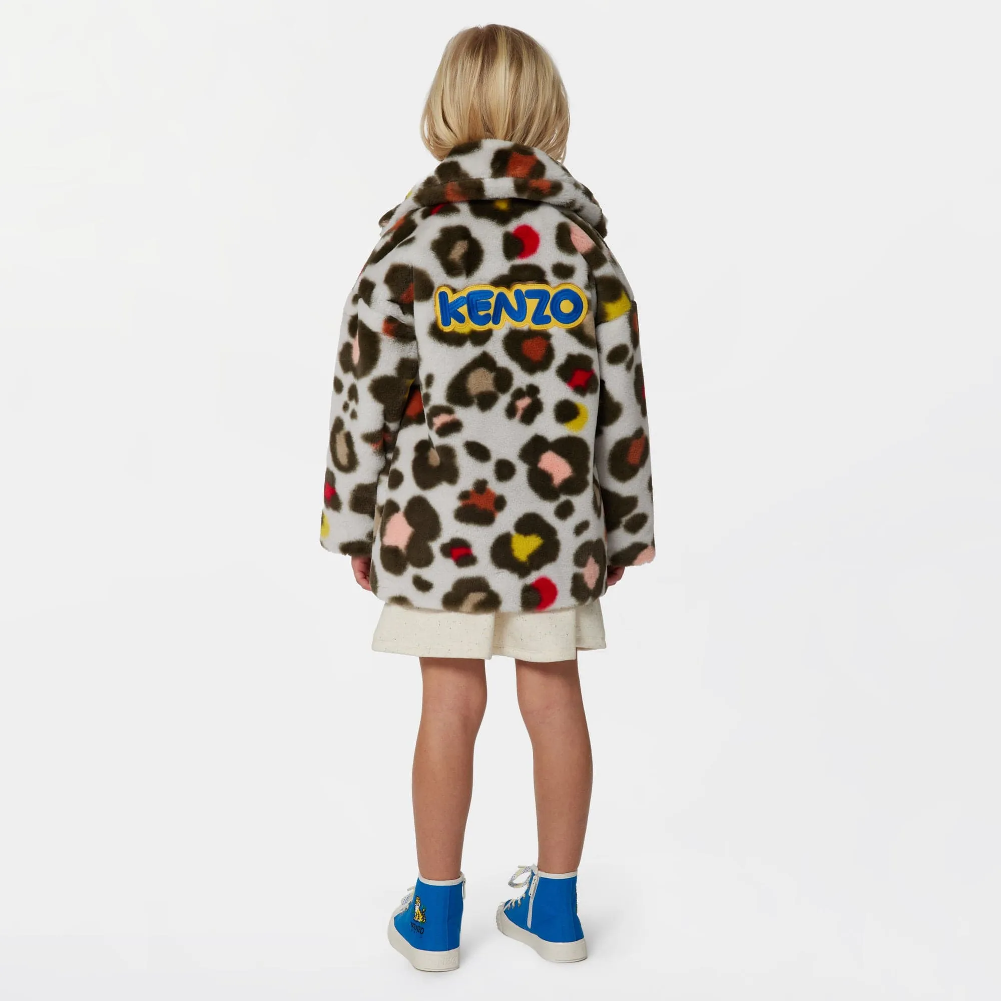 KENZO Girls Faux Fur Coat in Multicolour