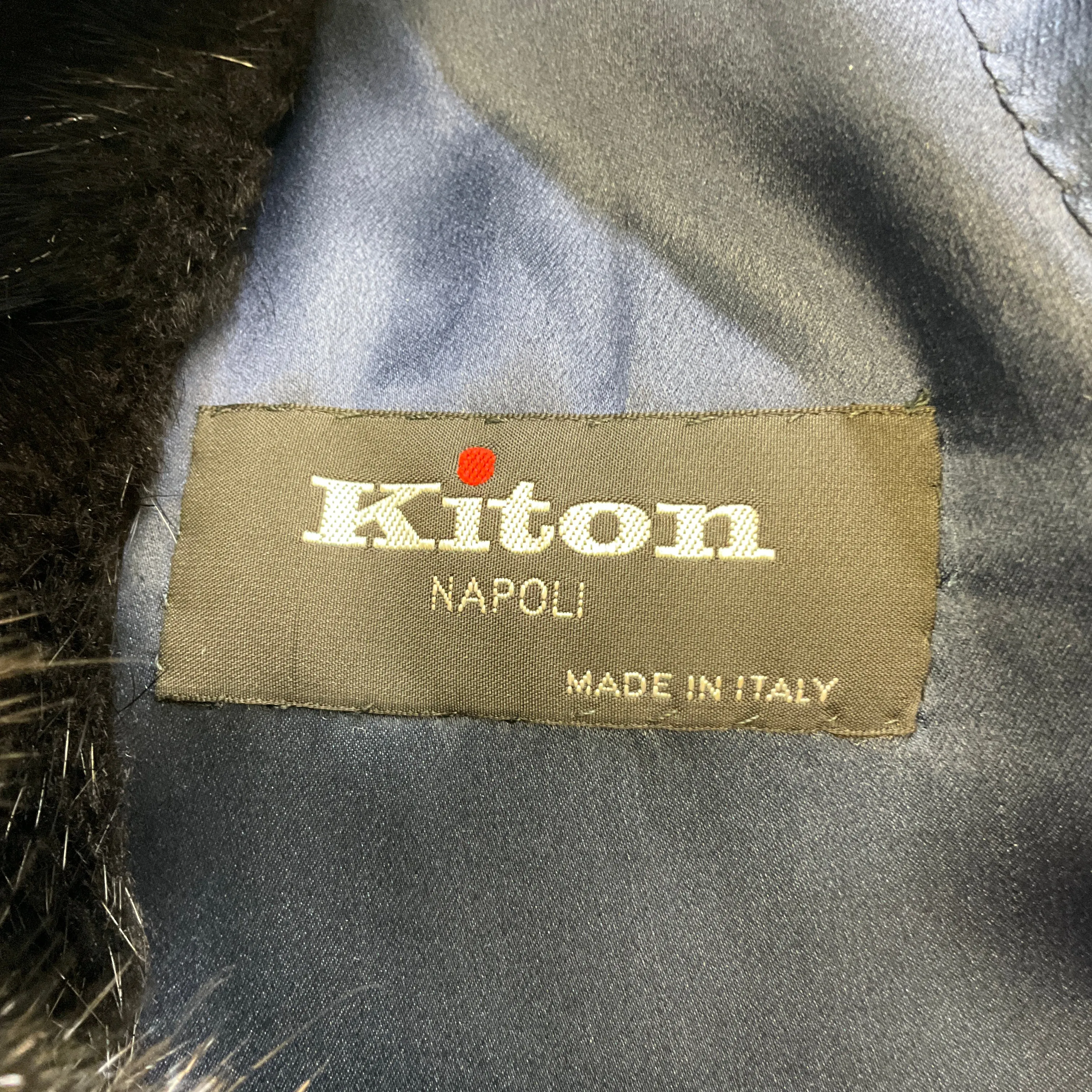 Kiton Navy Blue / Black Mink Fur Trimmed Cashmere Coat