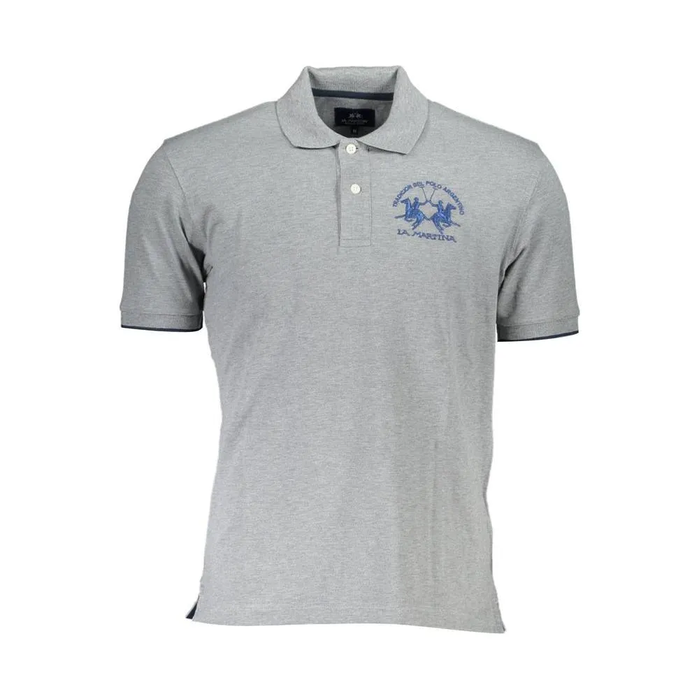 La Martina Gray Cotton Men Polo Shirt