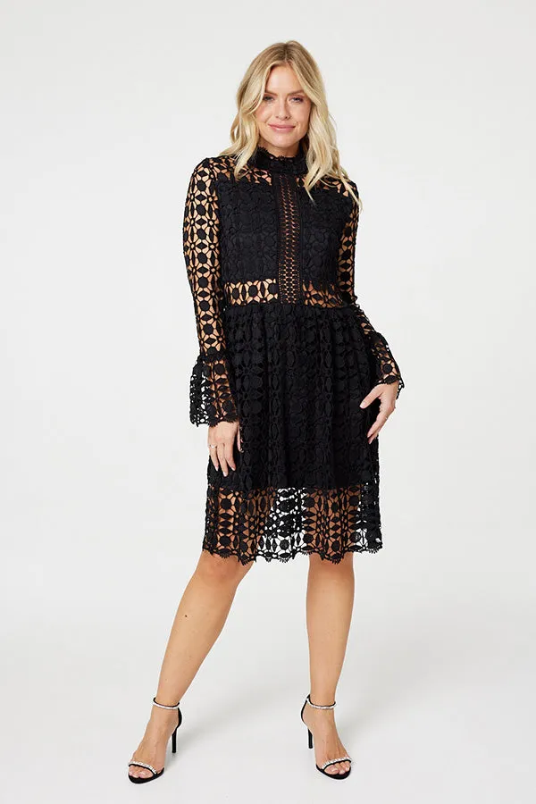 Lace Semi Sheer Skater Dress