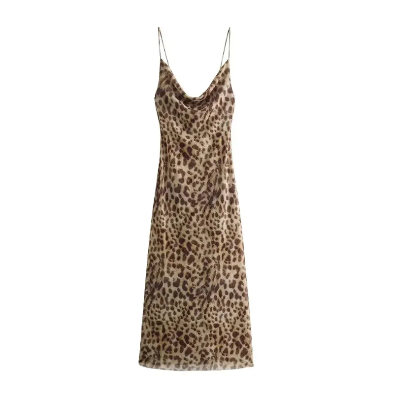 Leopard Print Long Dress Women Tulle Backless Slip Dress -  Sexy Holiday Dresses