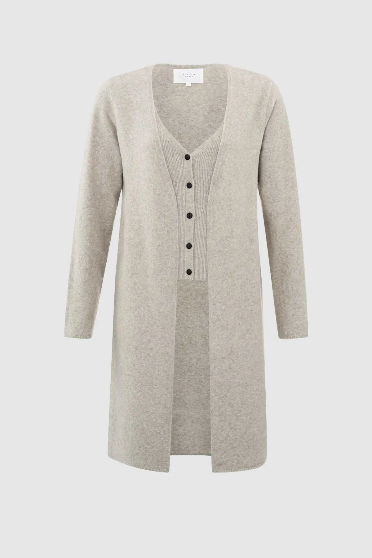 Long Cardigan with Gilet in Dove Grey Melange