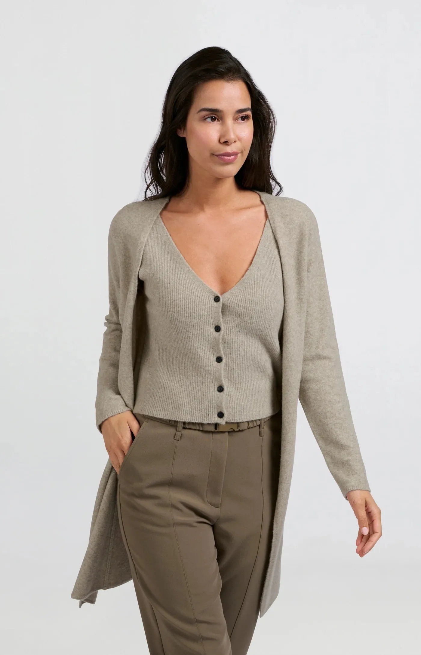 Long Cardigan with Gilet in Dove Grey Melange