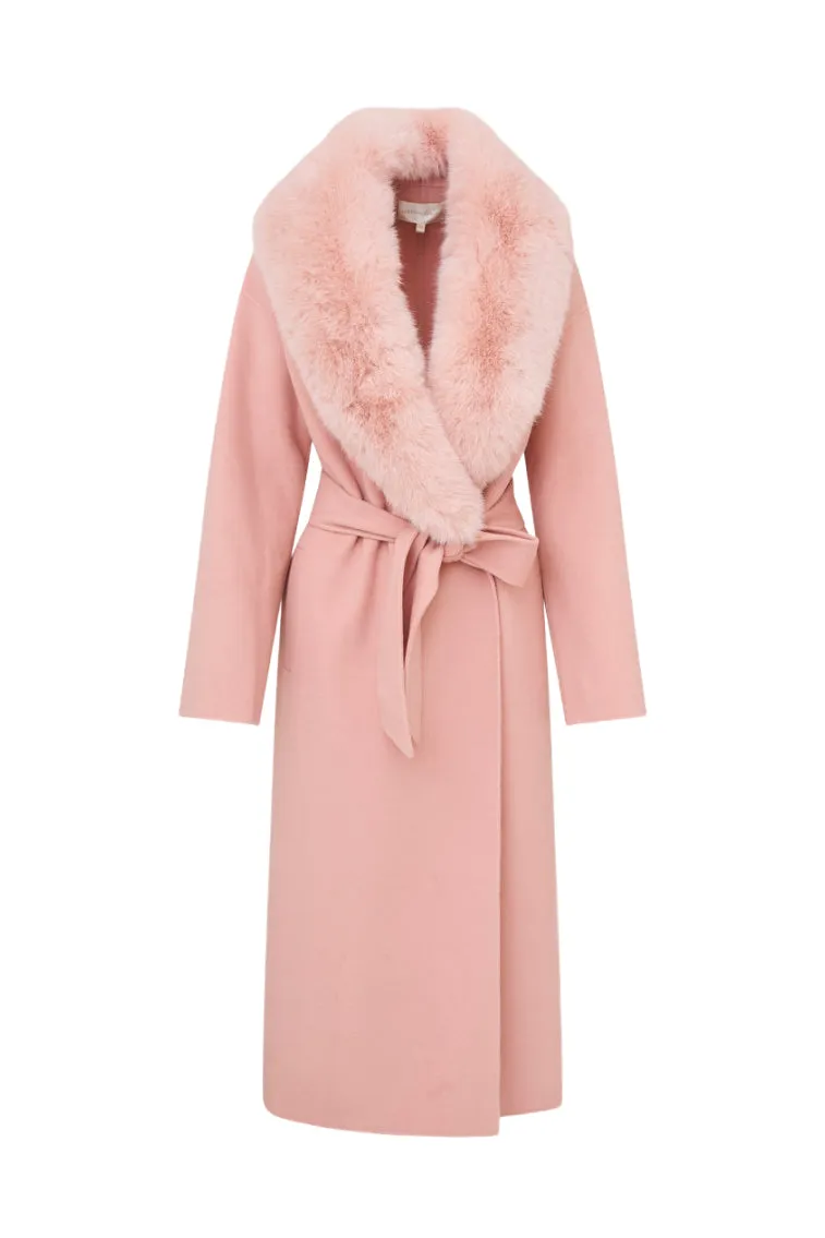 Mahika Wool-Cashmere Faux Fur Collar Coat