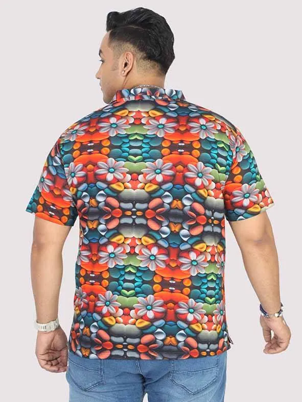 Men Plus Size Flower Mirror Digital Printed Polo Collar T-shirt