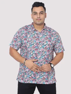 Men Plus Size Rouge Floral Digital Printed Polo Collar T-shirt