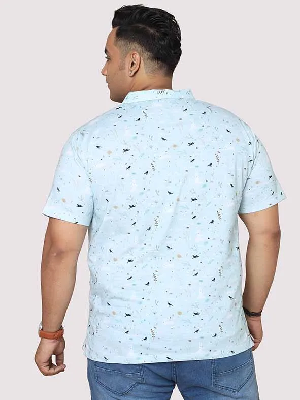 Men Plus Size Seth  Light Blue  Digital Printed Polo Collar T-shirt