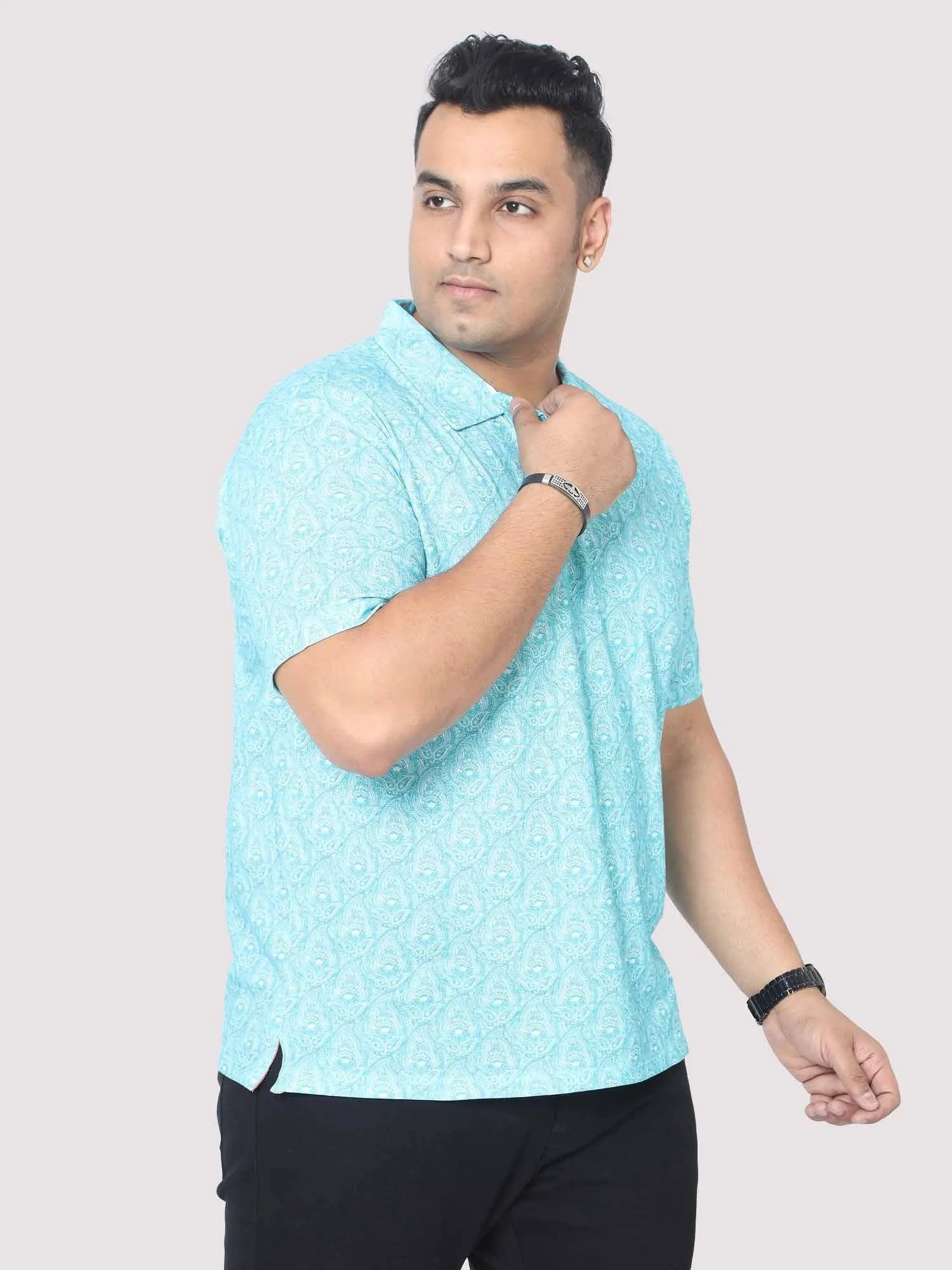 Men Plus Size Tiny Paisley Digital Printed Polo Collar T-shirt