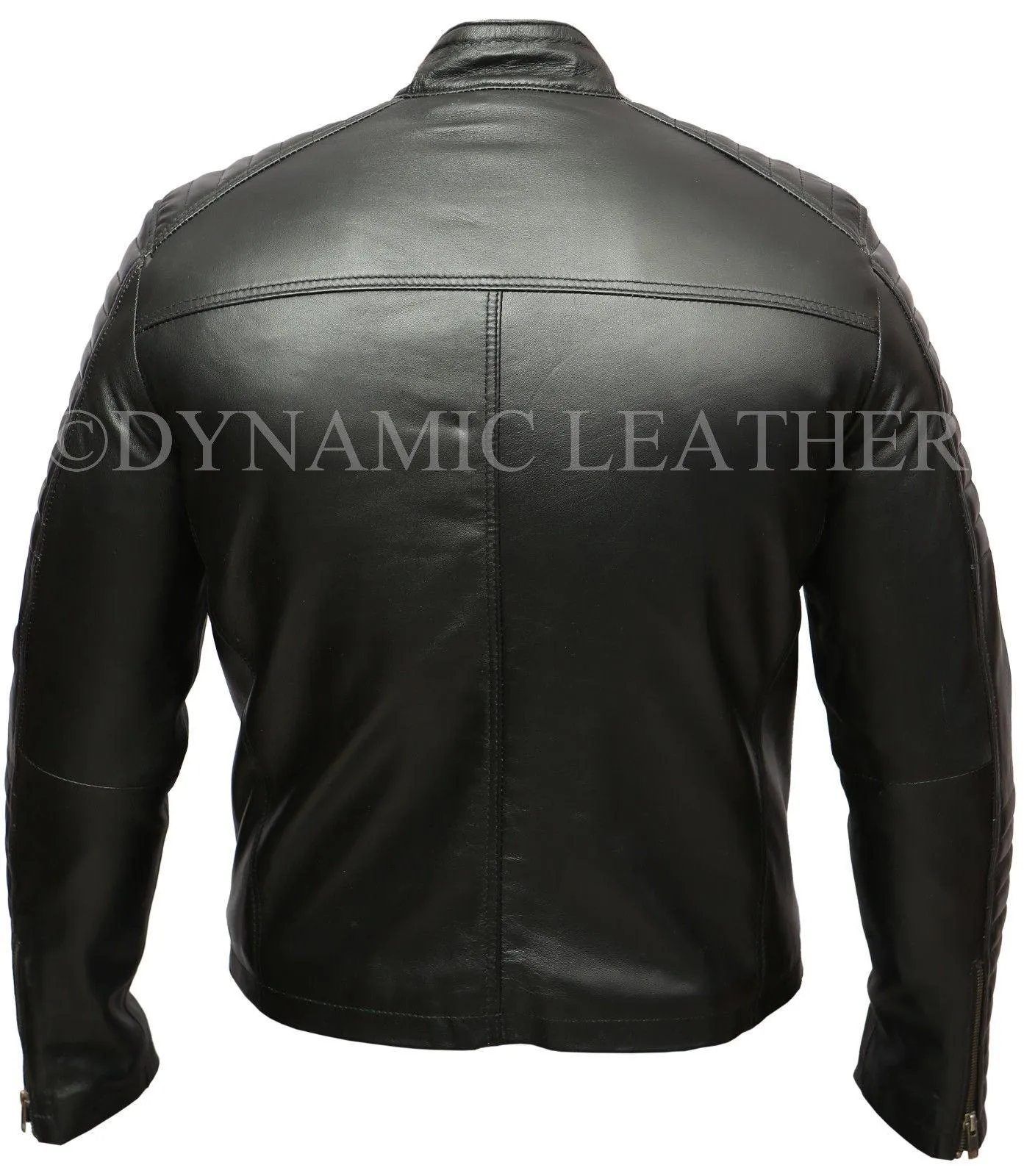 Mens Biker Classic Diamond Racer Black Soft Real Leather Jacket