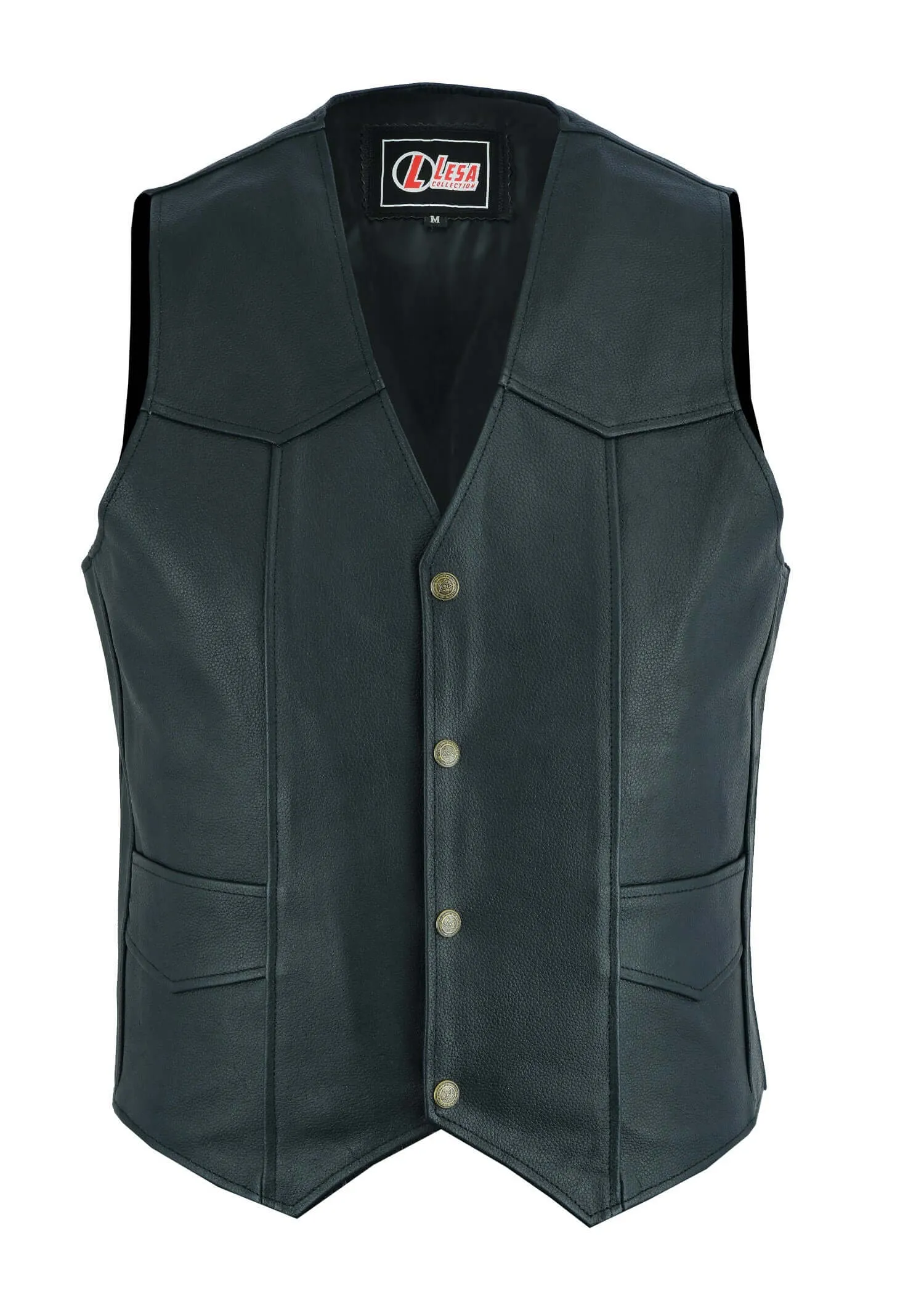 Mens Genuine Leather Motorcycle Biker Style Black Waistcoat/Vest