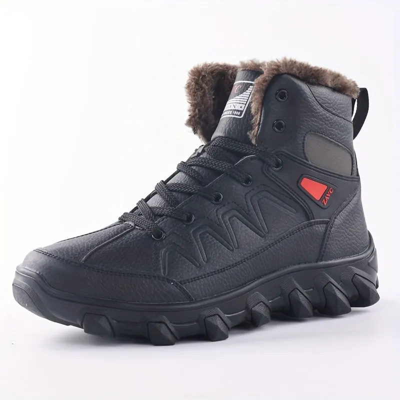 Men's Hiking Boots, Warm Plush Lining Durable Non-Slip Comfortable Snow Boots Outdoor Shoes For Hiking Climbing Hunting Trekking, Fall/Winter