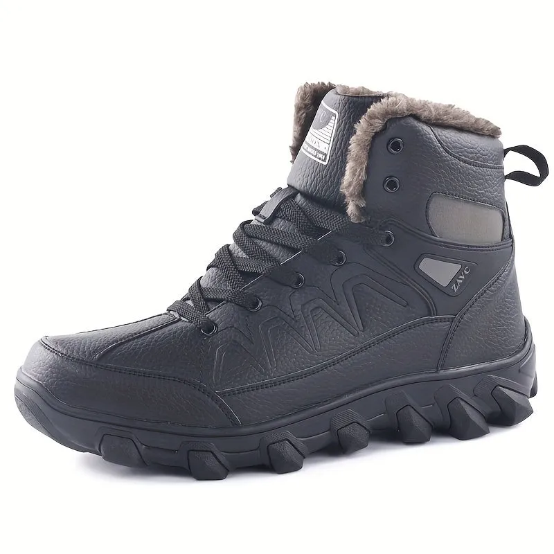 Men's Hiking Boots, Warm Plush Lining Durable Non-Slip Comfortable Snow Boots Outdoor Shoes For Hiking Climbing Hunting Trekking, Fall/Winter