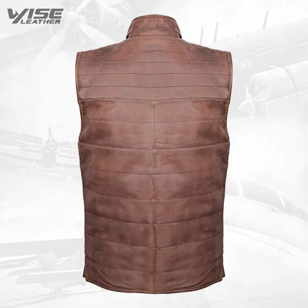 Men's Reversible Brown Leather Puffer Waistcoat