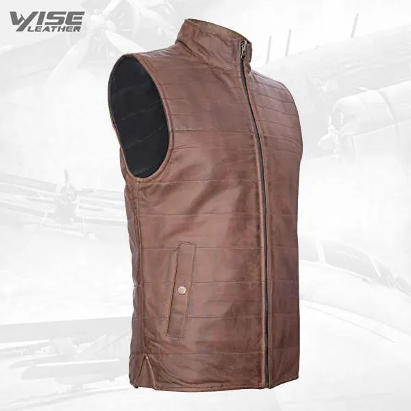 Men's Reversible Brown Leather Puffer Waistcoat