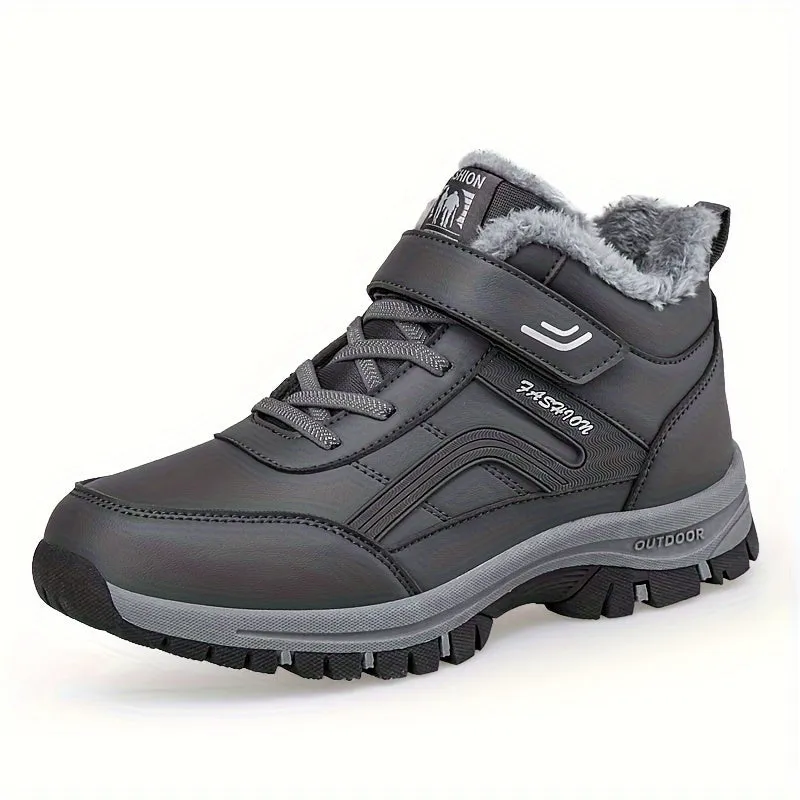 Men's Solid Snow Boots With Warm Plush Lining, Comfy Non Slip Casual Shoes For Men's Outdoor Activities