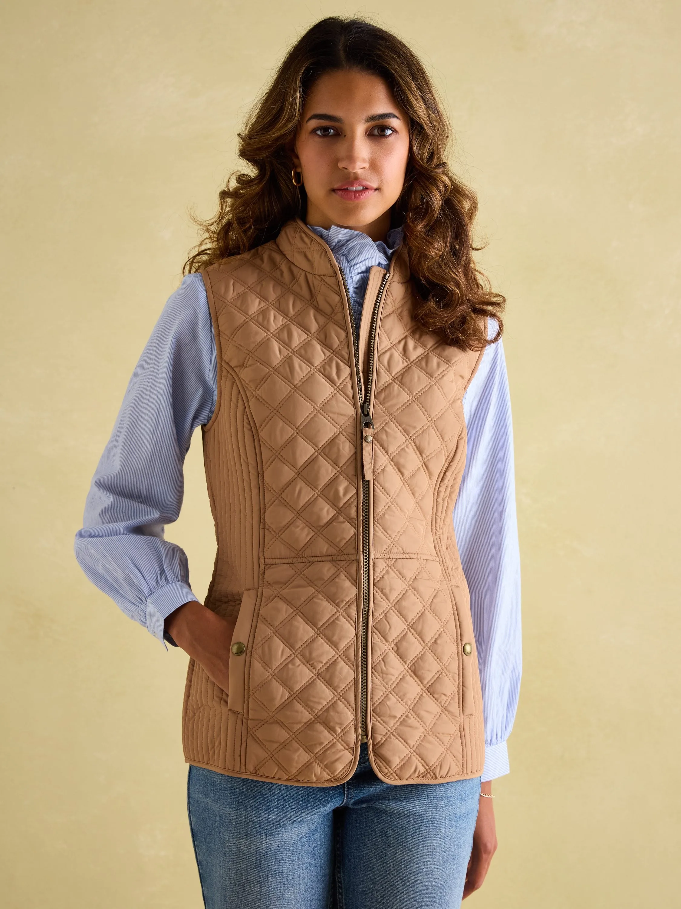 Minx Tan Showerproof Diamond Quilted Gilet