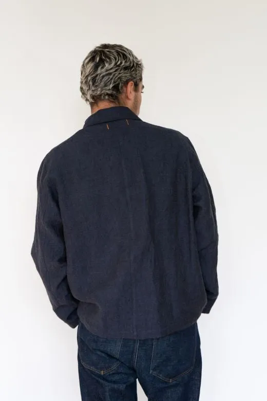 Navy Blue Linen Utility Jacket